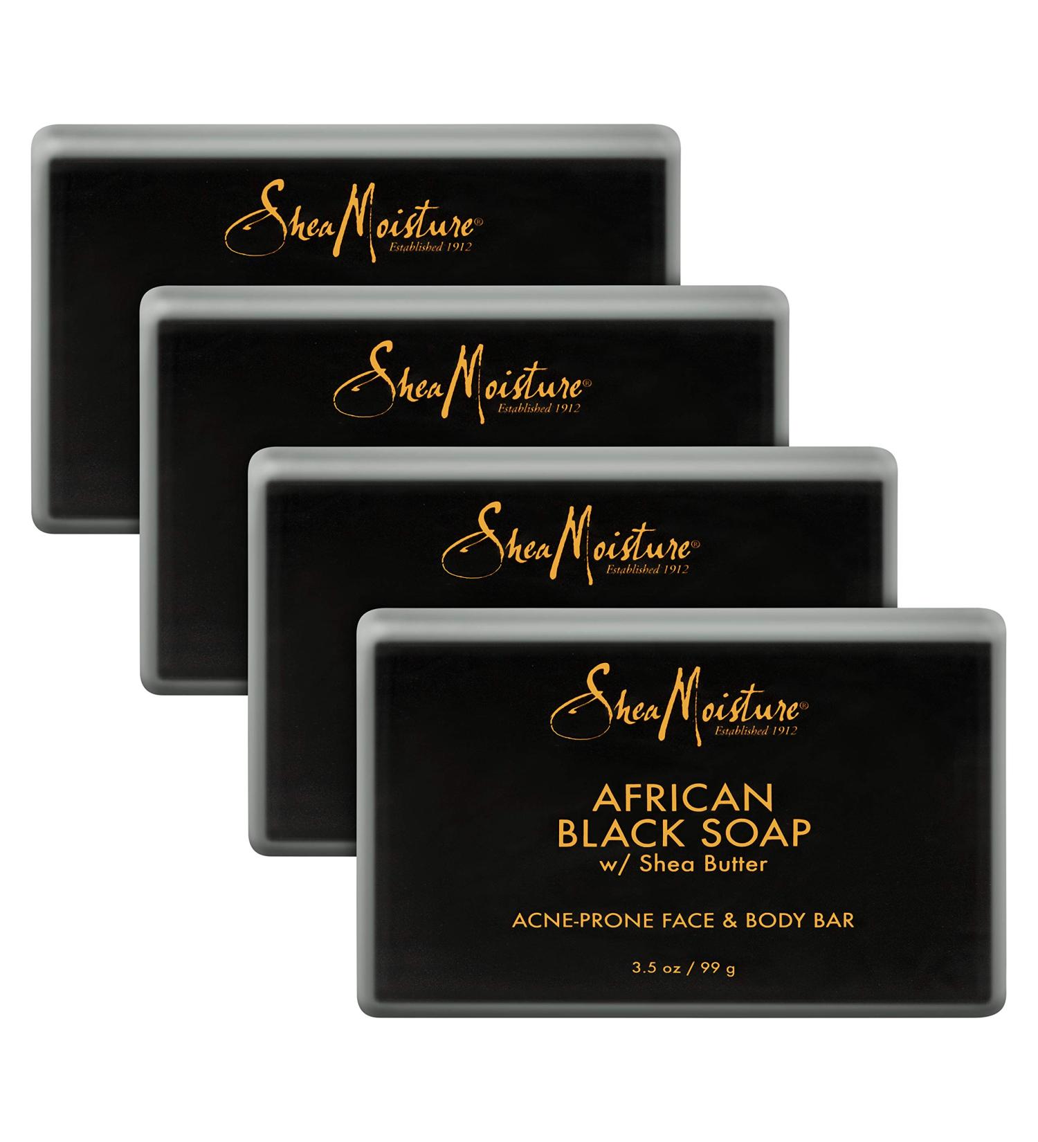 SheaMoisture African Black Soap Bar for Oily Skin | 3.5 oz (Pack of 4) - Paraben Free Facial Cleanser - Buy Online on GoSupps.com