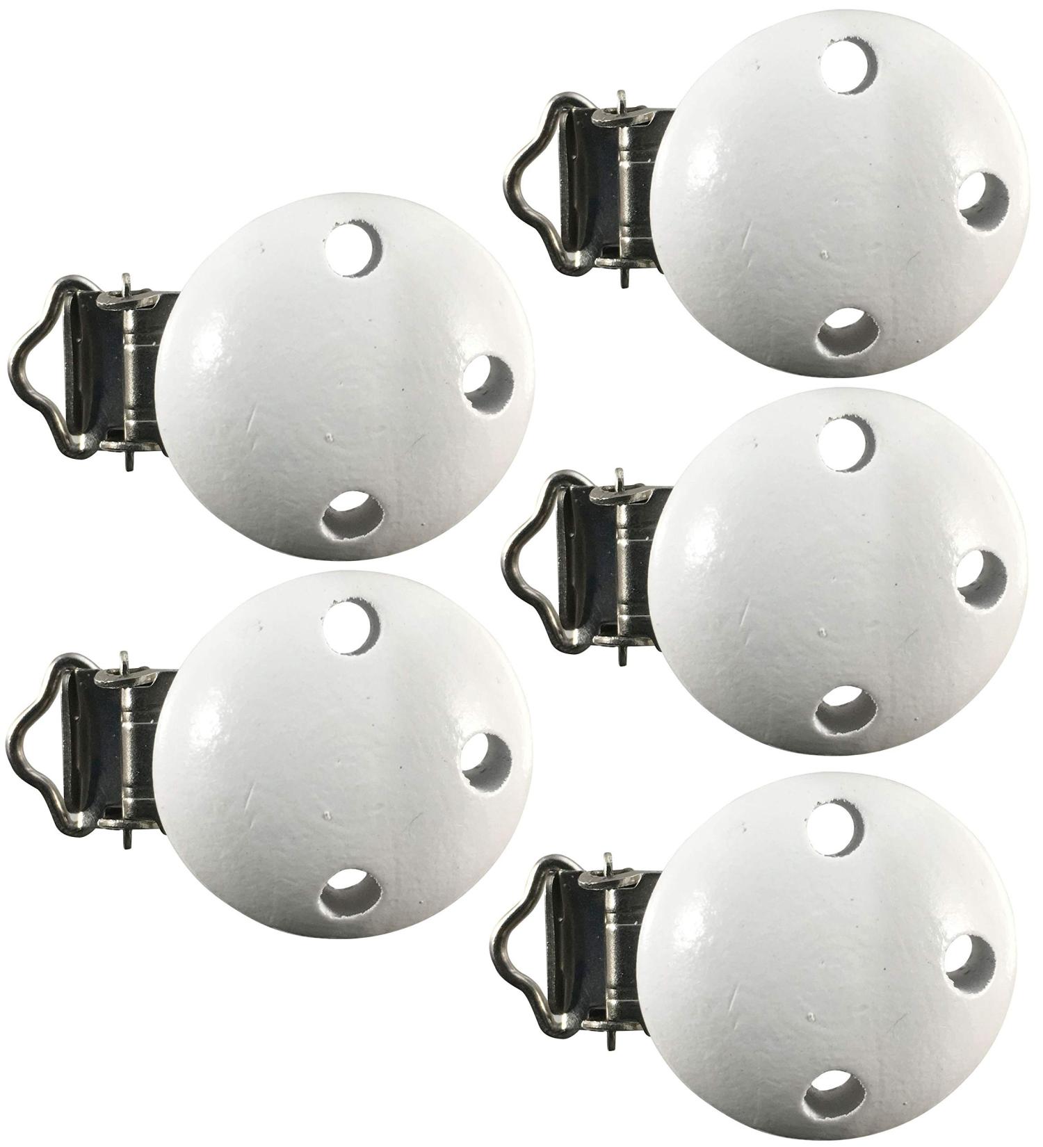 Pollutant-Free Baby Pacifier Clip | 5x White Wood Clips - Safe & Stylish - Buy Online on GoSupps.com