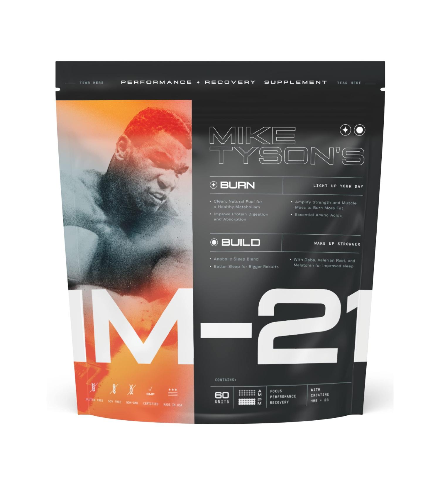 IM-21 Mike Tyson's Workout Recovery Drink Mix - AM Formula with Caffeine, PM Formula with Melatonin - 60 Drink Packets - Gluten Free, Non-GMO - Made in USA - Buy Online on GoSupps.com