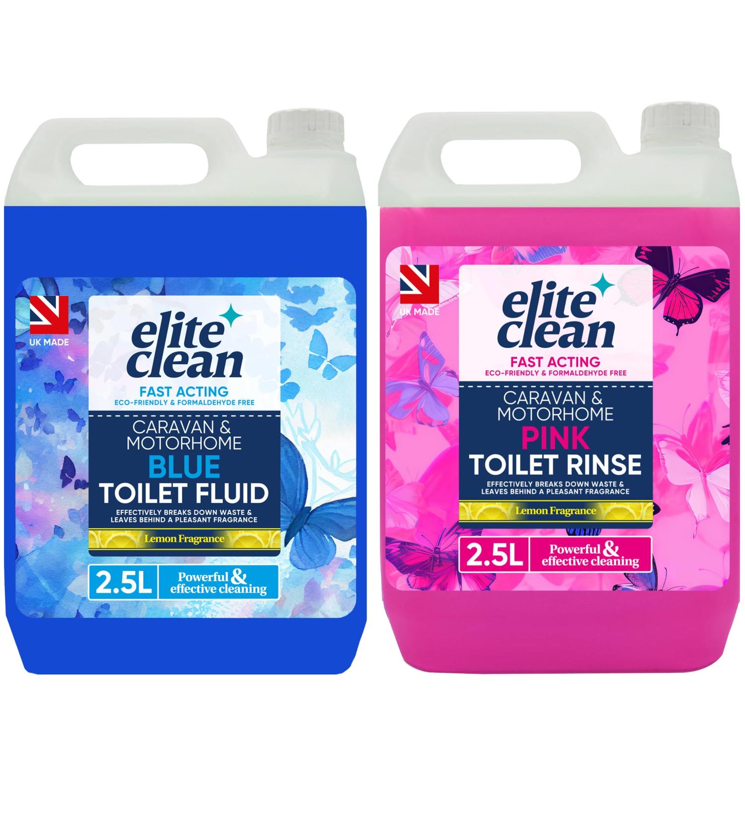 Elite Clean Caravan and Motorhome Toilet Cleaner | 2.5L Blue | Chemical Cleaning Fluid | 2.5L Pink Rinse Fluid Solution Cleaner | Motorhomes | Eco-Friendly | Formaldehyde Free - Buy Online on GoSupps.com