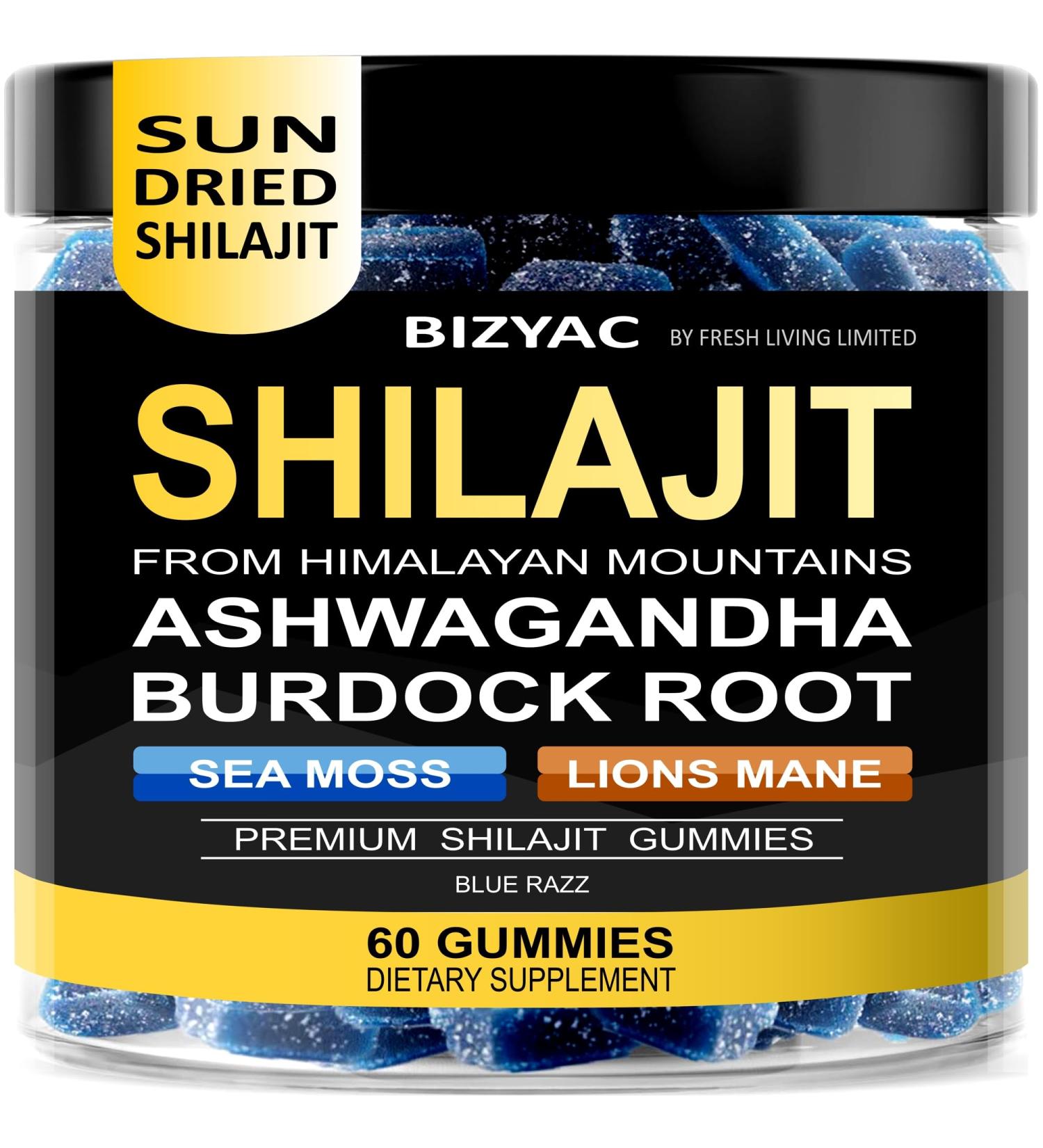 BIZYAC Organic Shilajit Gummies for Men and Women with Sea Moss & Ashwagandha 100% Himalayan Extract with 105+ Trace Minerals Burdock Root & Lion s Mane Vegan Sugar-Free 60 Gummies - Buy Online on GoSupps.com