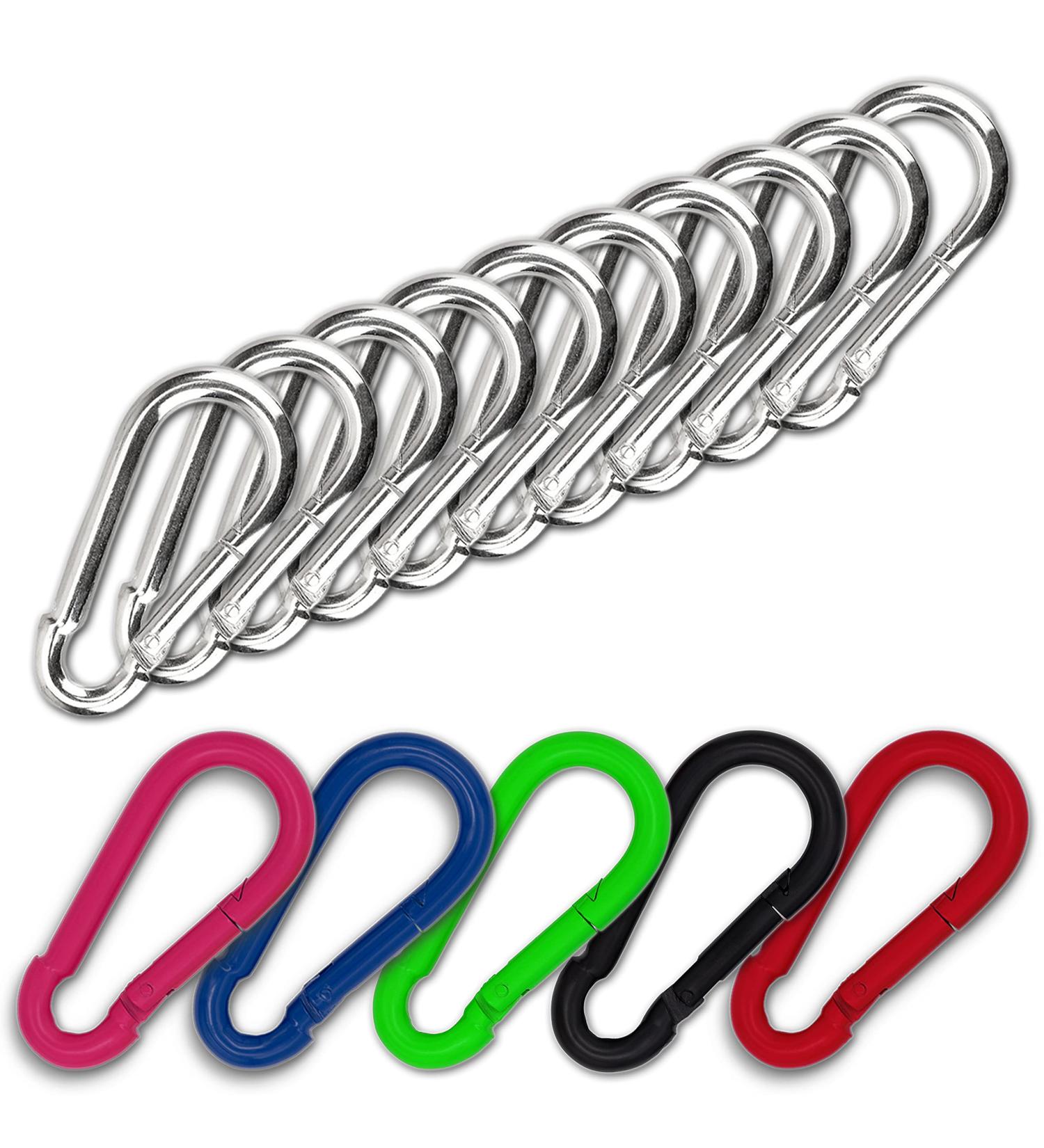 C.P.Sports 10x Galvanized Carabiner Hooks 80mm x 8mm | 250kg Resilient Steel | Durable for Sports Camping Outdoor and Keychain | 10 Pack Silver - Buy Online on GoSupps.com
