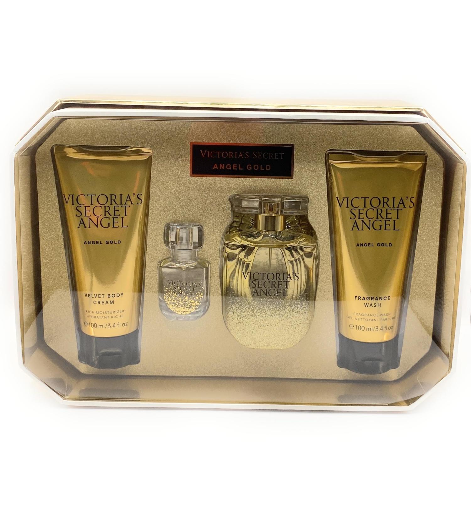 Victoria's Secret Angel Gold Eau de Parfum 4 Piece Gift Set: 1.7 oz. Eau de Parfum 0.25 Mini Eau de Parfum 3.4 oz Body Cream & 3.4 oz Fragrance Wash