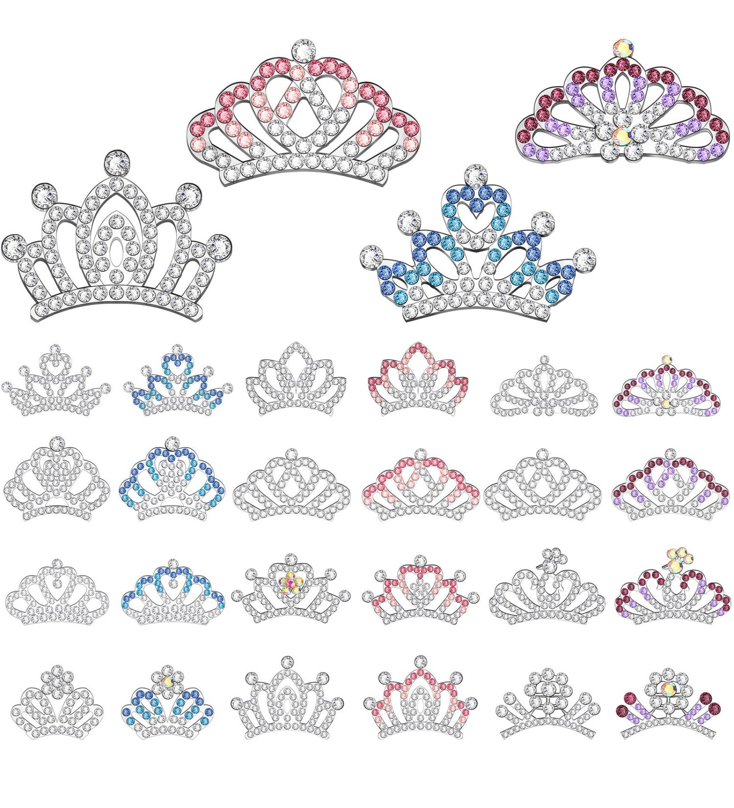 Geosar Mini Tiara Crown Comb - 24 Pcs Rhinestone Hair Clips for Girls' Birthday Party - Buy Online on GoSupps.com
