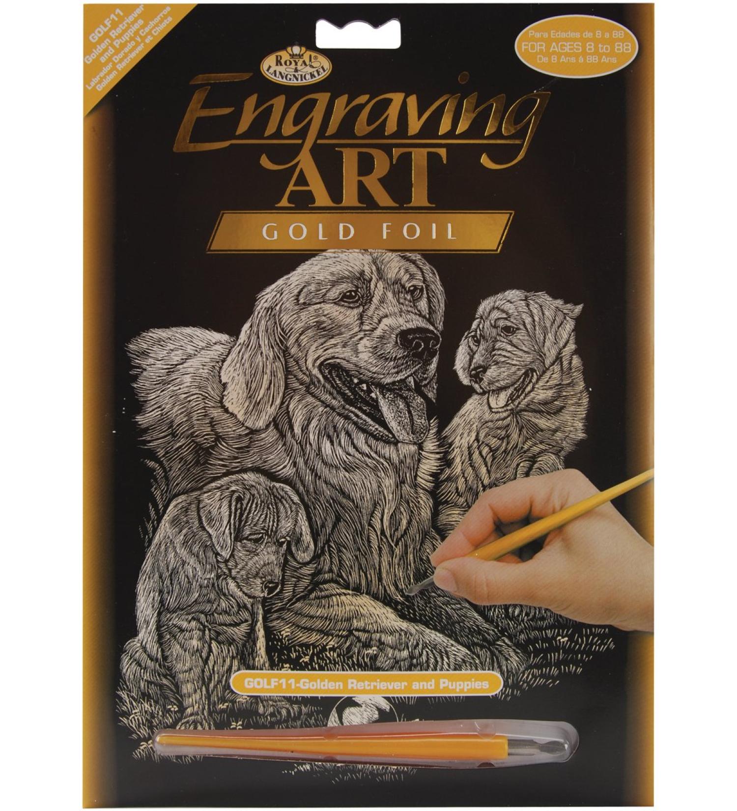 Royal & Langnickel Bulk Buy Royal Brush Gold Foil Engraving Art Kit 8 inch x 10 inch Golden Retriever & Puppies GOLF-11 (3-Pack)