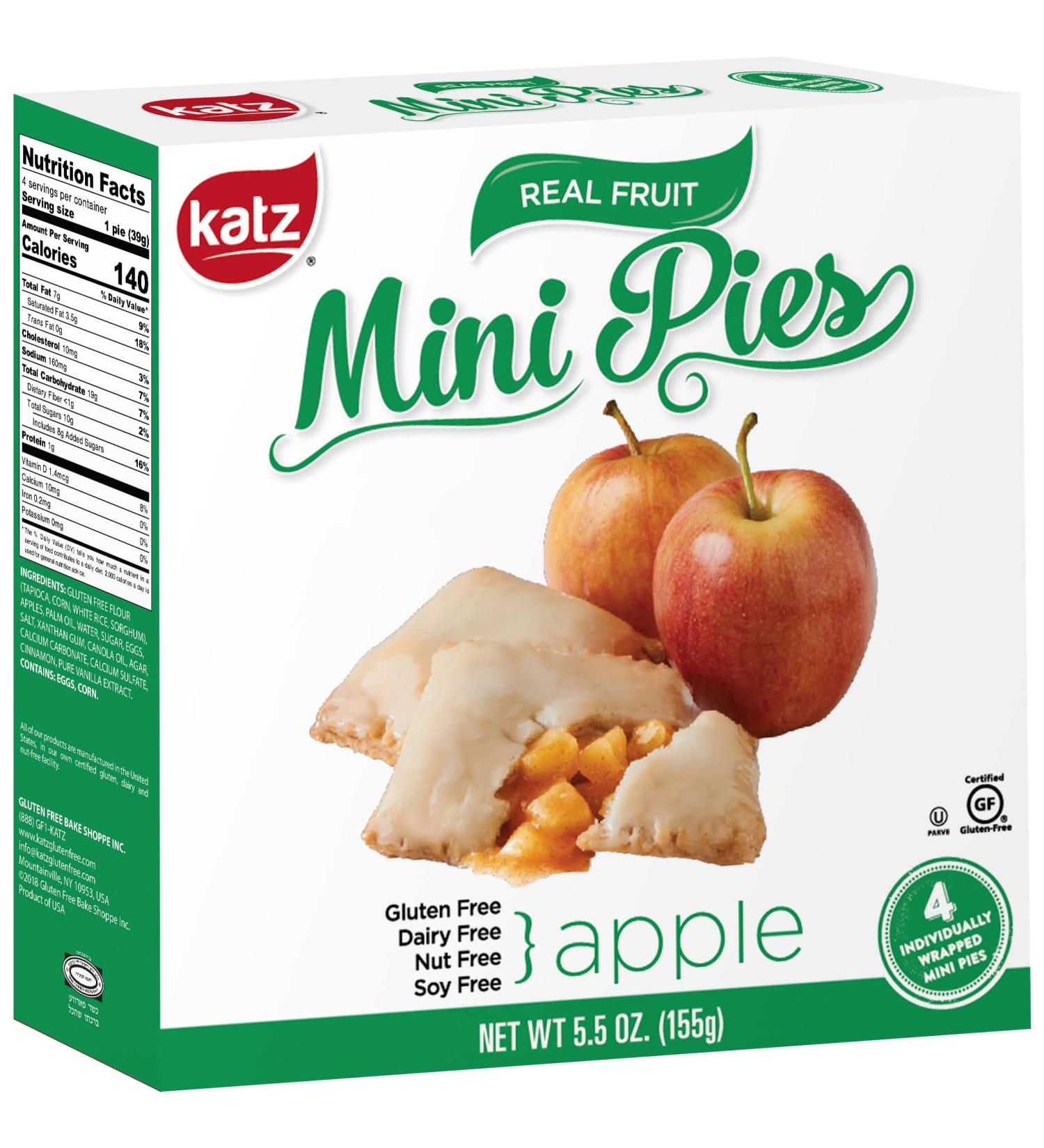 Katz Gluten Free Apple Mini Pies - Dairy, Nut, Soy, and Gluten Free | Kosher | 1 Pack of 4 Mini Pies (5.5 oz) - Buy Online on GoSupps.com
