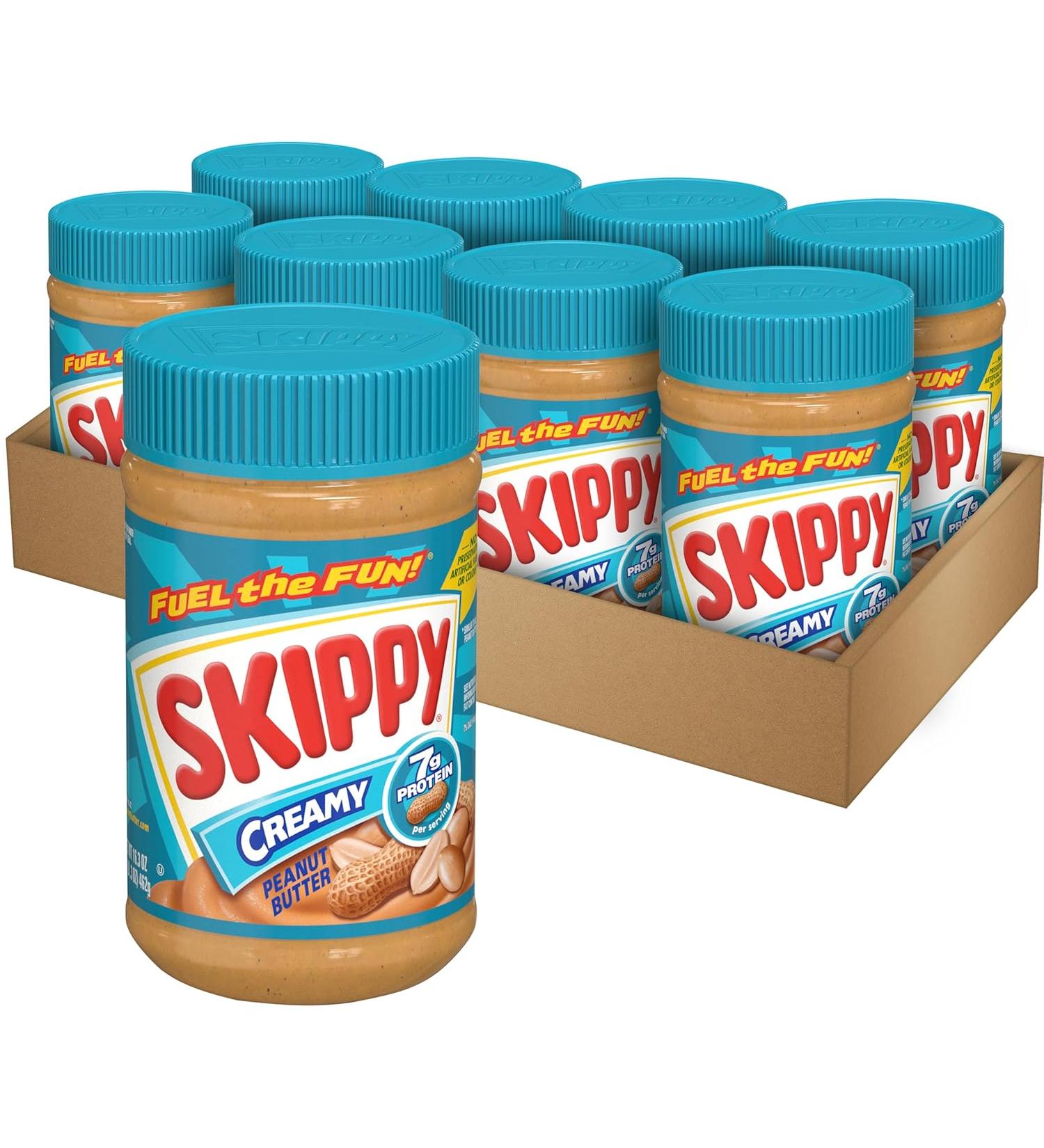 SKIPPY Creamy Peanut Butter 16.3oz (Pack of 8) - Bulk Pack of Smooth Peanut Butter - Buy Online on GoSupps.com