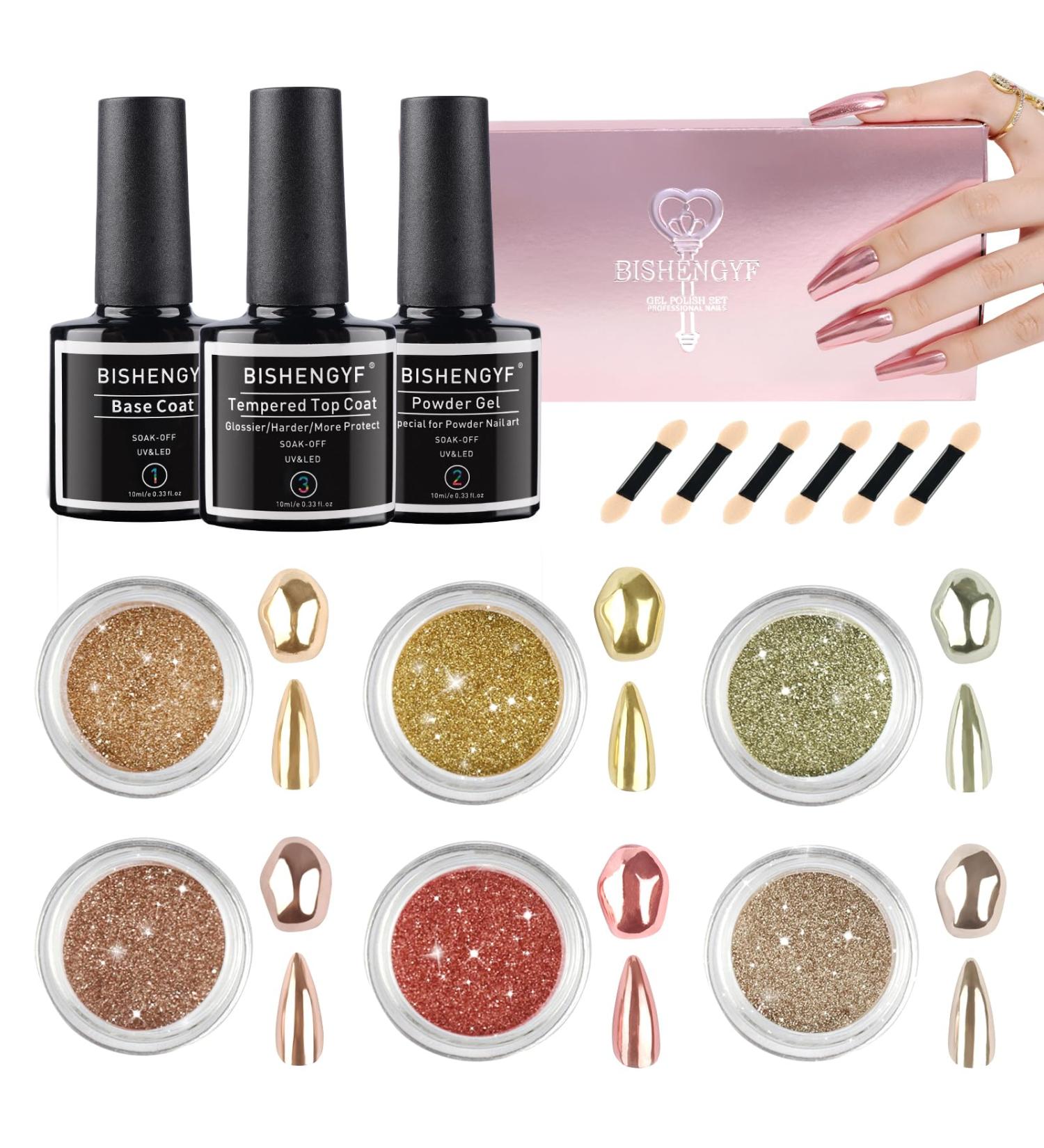BISHENGYF 6 Box Rose Gold Chrome Nail Powder Set - Metallic Pigment Powder with Top Coat for Shiny Nail Glitter & Mirror Effect - Nail Art Design Decoration Kit - Buy Online on GoSupps.com