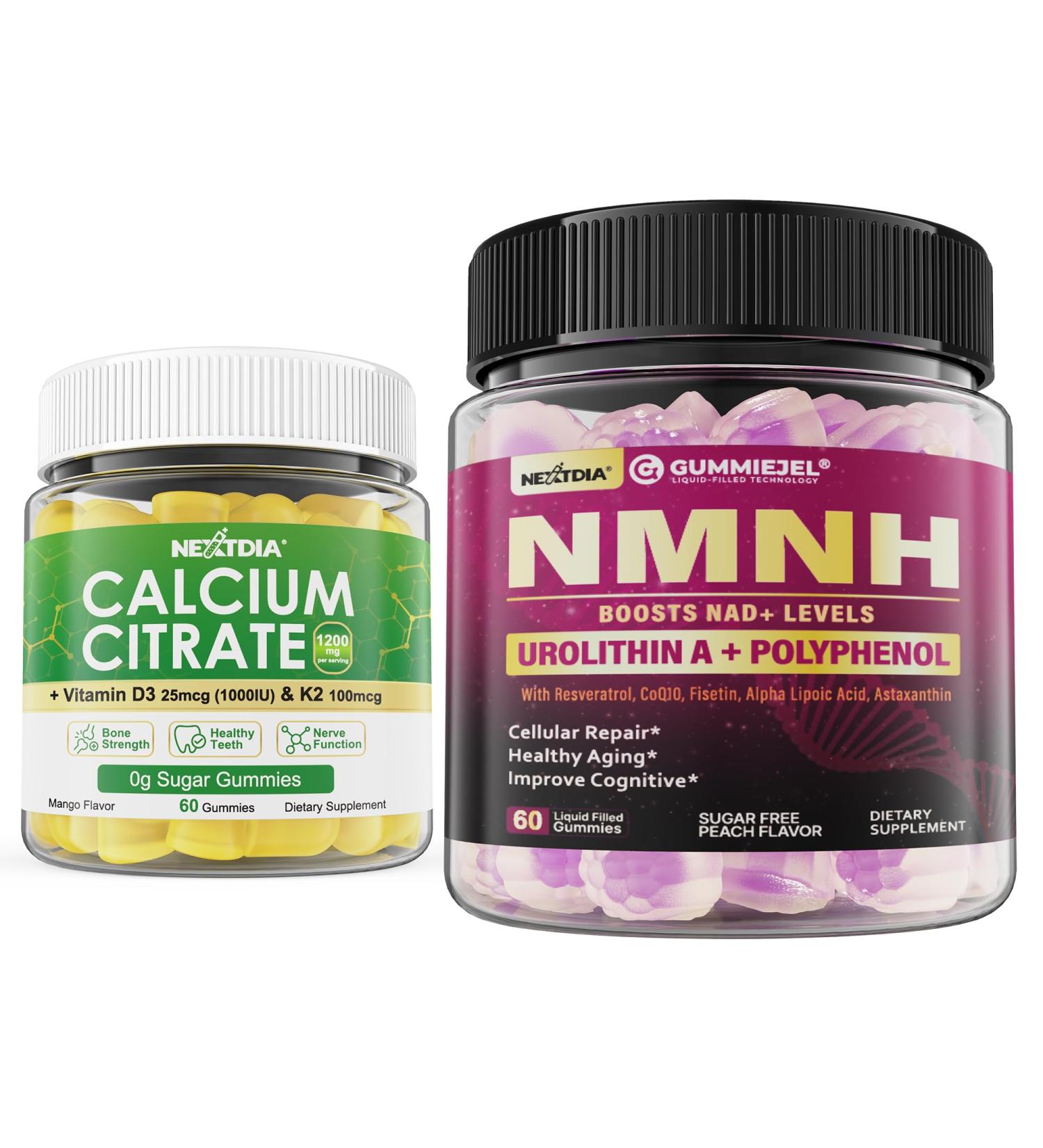 1P NAD+ Supplement for Women & Men NMNH Gummies + 2P Calcium Citrate Gummies 1200mg - Buy Online on GoSupps.com
