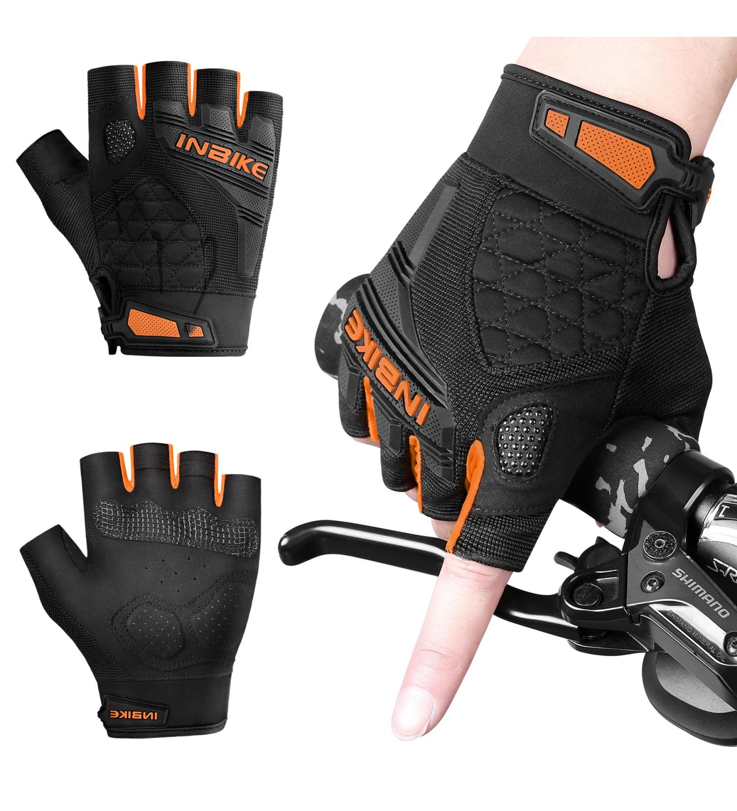 Buy Inbike Half-Finger Summer Bicycle Gloves for Men Breathable Slipproof MTB Gloves with TPR Finger Pads & EVA Padding - Black/Orange - Buy Online on GoSupps.com