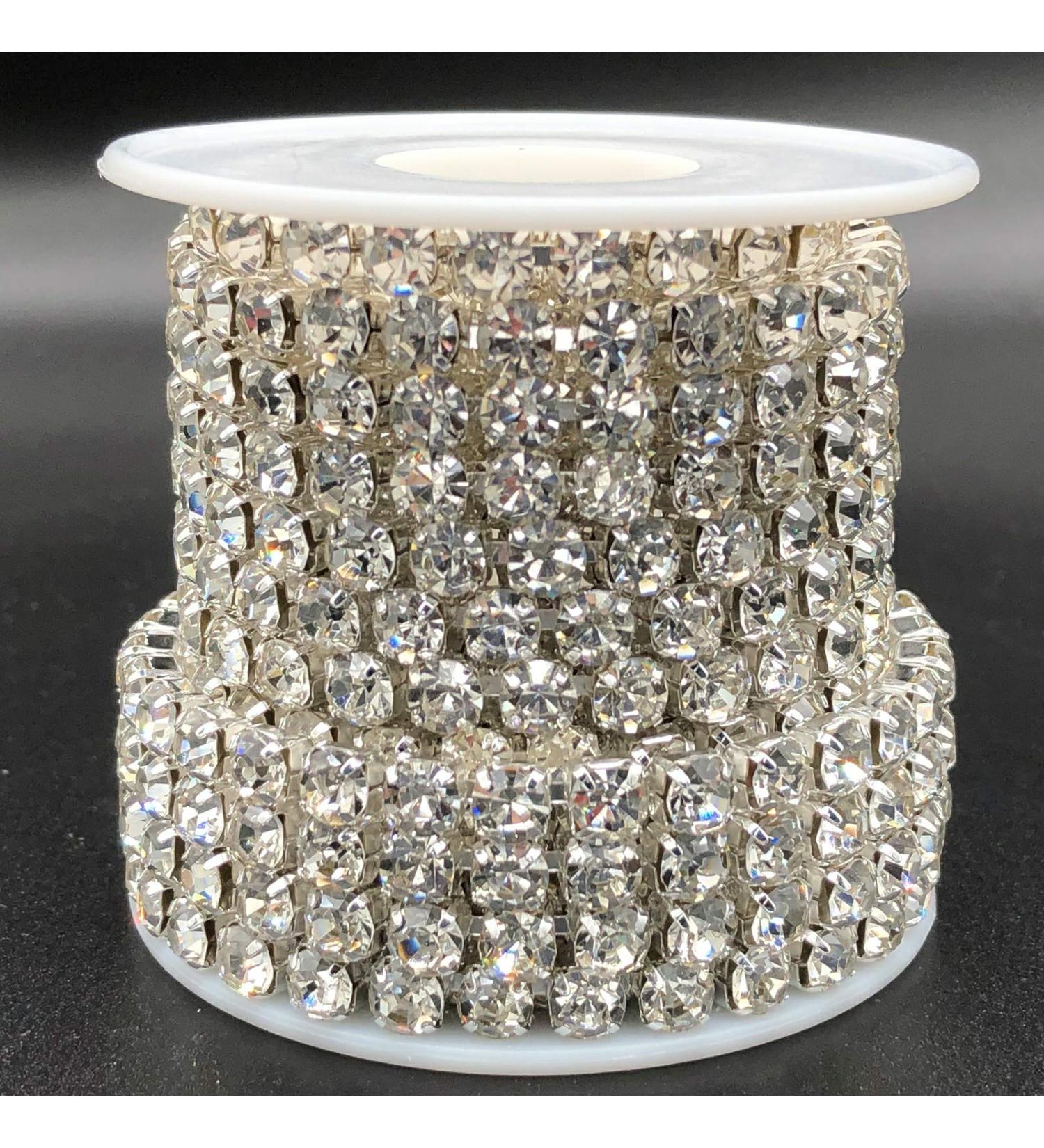 5mm SS24 Crystal Rhinestone Chain Trim - 5 Yards - Sew on Crystal Claw Cup Chain Roll - Silver Base + Crystal Clear - Towenm - Buy Online on GoSupps.com