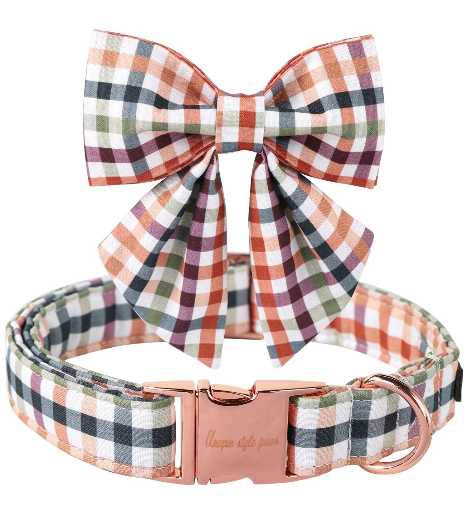 Unique Style Paws Dog Collar - Comfortable Cotton Fly Collar for Young Girl Dogs | Adjustable S Size (10-16in) - Colorful Grille Design - Buy Online on GoSupps.com