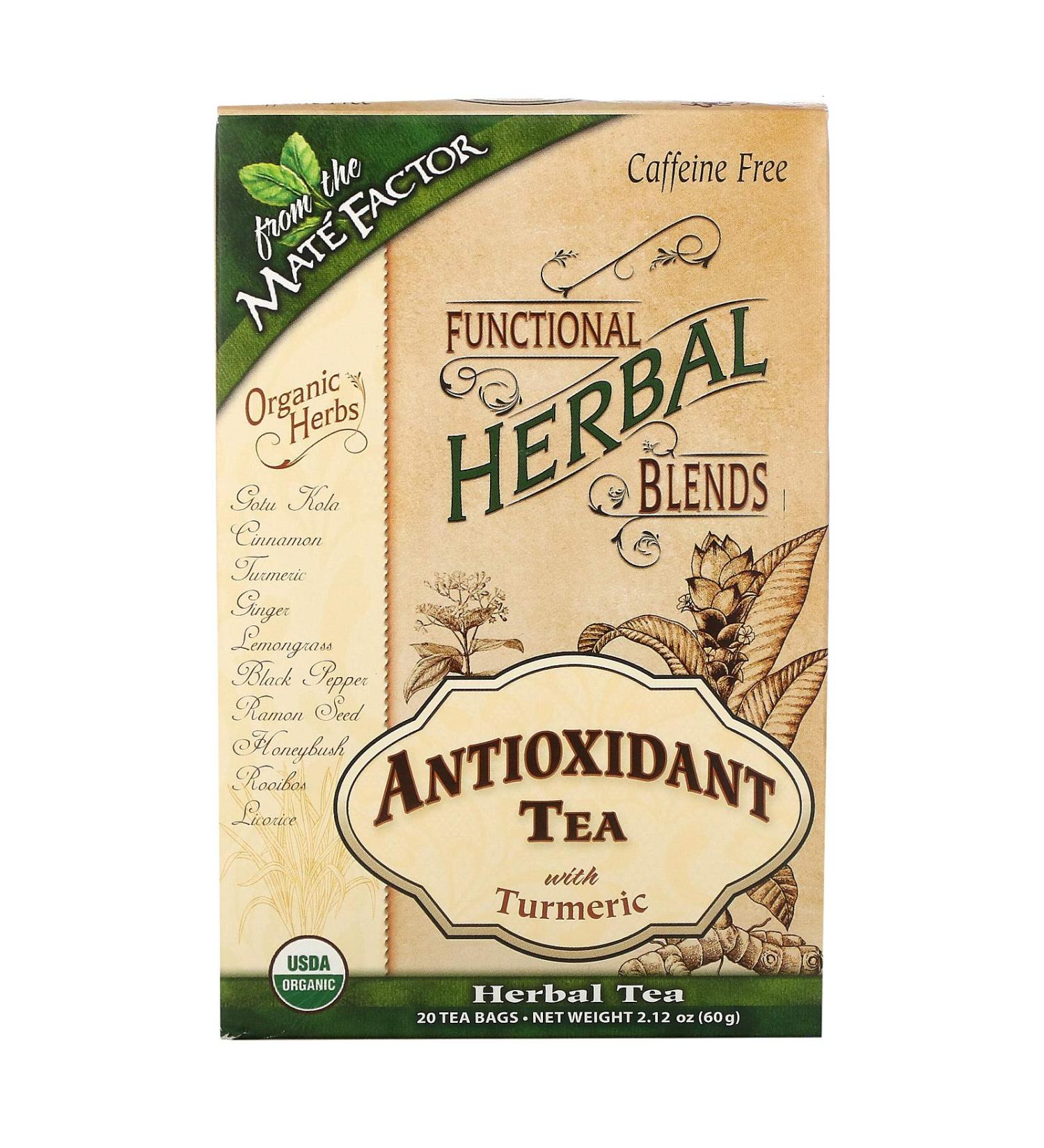 Mate Factor Antioxidant Tea with Turmeric Caffeine Free 20 Tea Bags 2.12 oz (60 g)