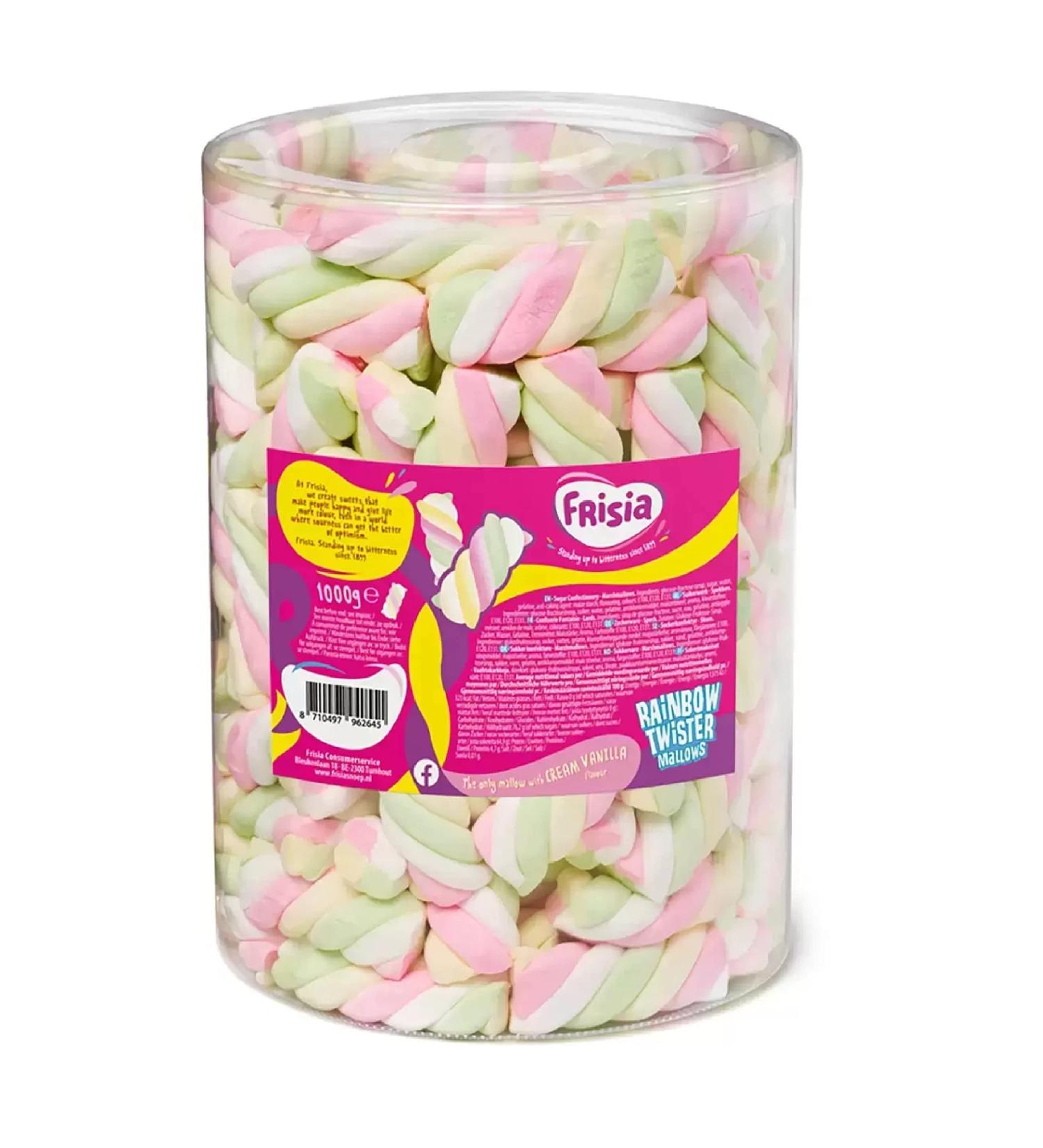 Frisia Rainbow Marshmallow Sweets Bulk - 680g Twister Cable Mallows Confectionery with Cream Vanilla Tub of Sweets with Topline Card. Kids Sweets for Birthdays Camping Party Bag Fillers. - Buy Online on GoSupps.com