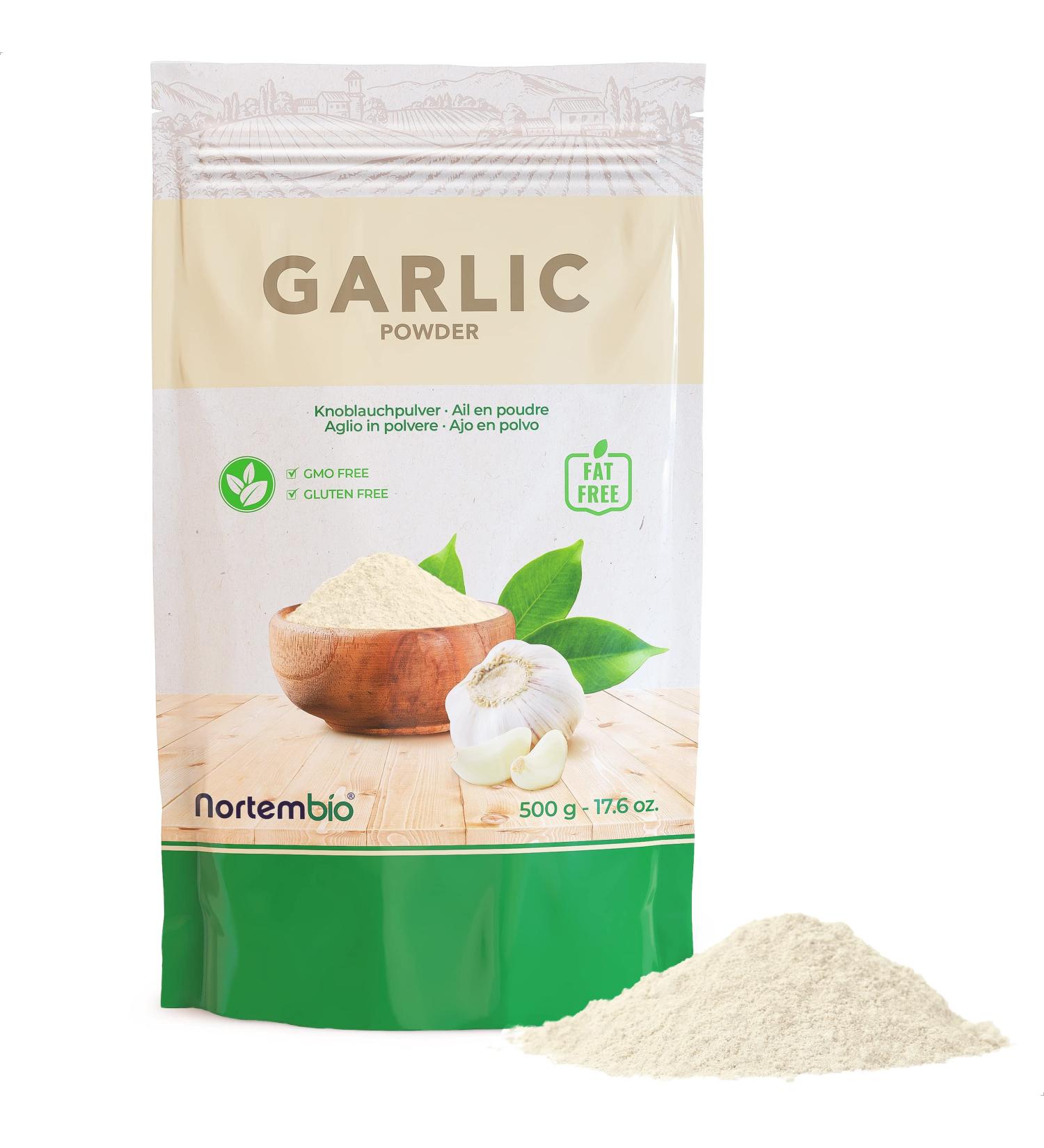 Nortembio Garlic Powder 500g - 100% Natural Origin, Vegan & Gluten-Free Ground Garlic - Ideal for Meat, Vegetables, and Fish - No Additives or Preservatives - Buy Online on GoSupps.com