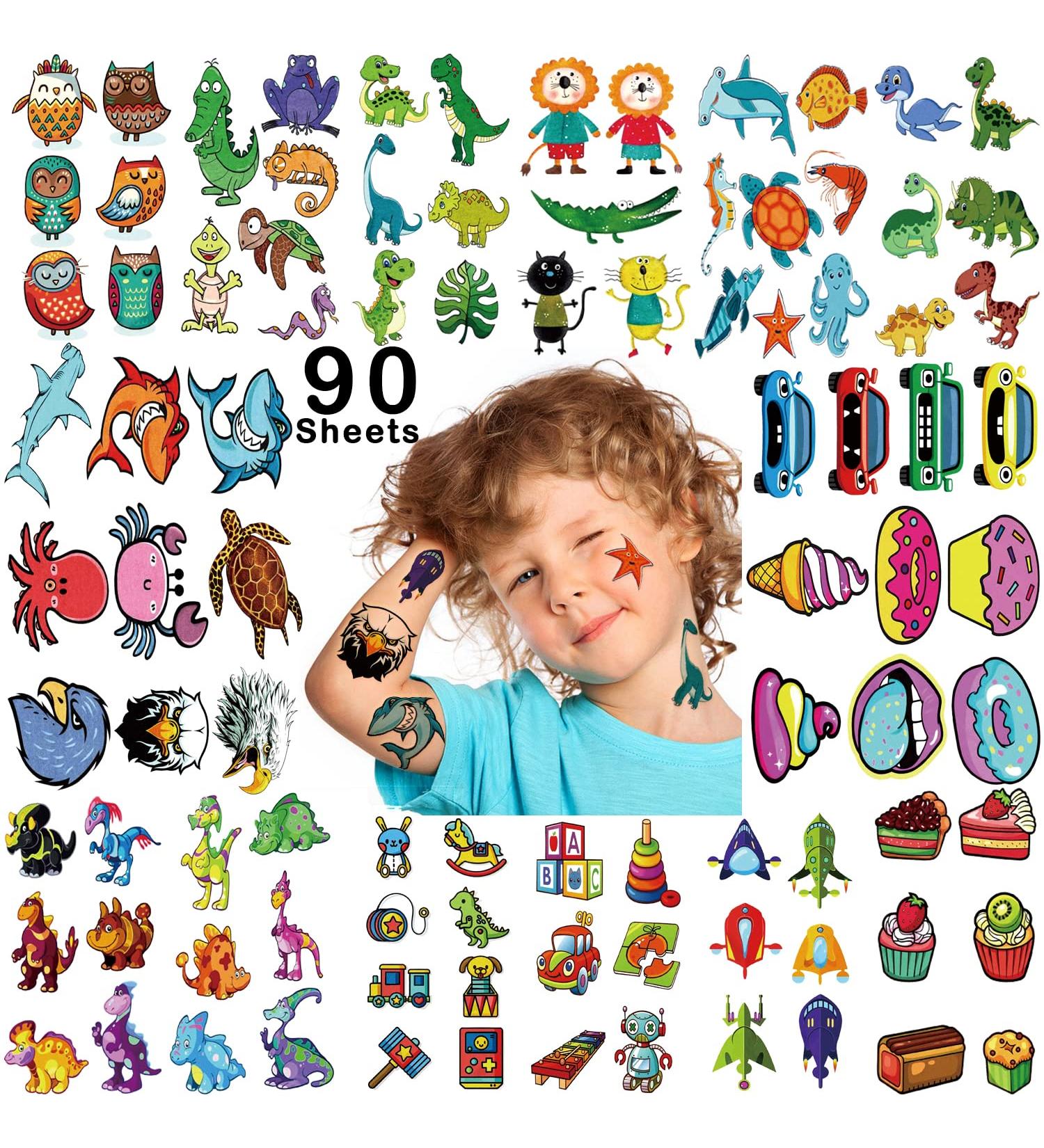 90 Sheets Waterproof Temporary Tattoos for Kids - Dinosaur, Sea Animal, Vehicle Designs - Fun Fake Tattoos for Children's Day, Birthday Party, Group Activities - Buy Online on GoSupps.com