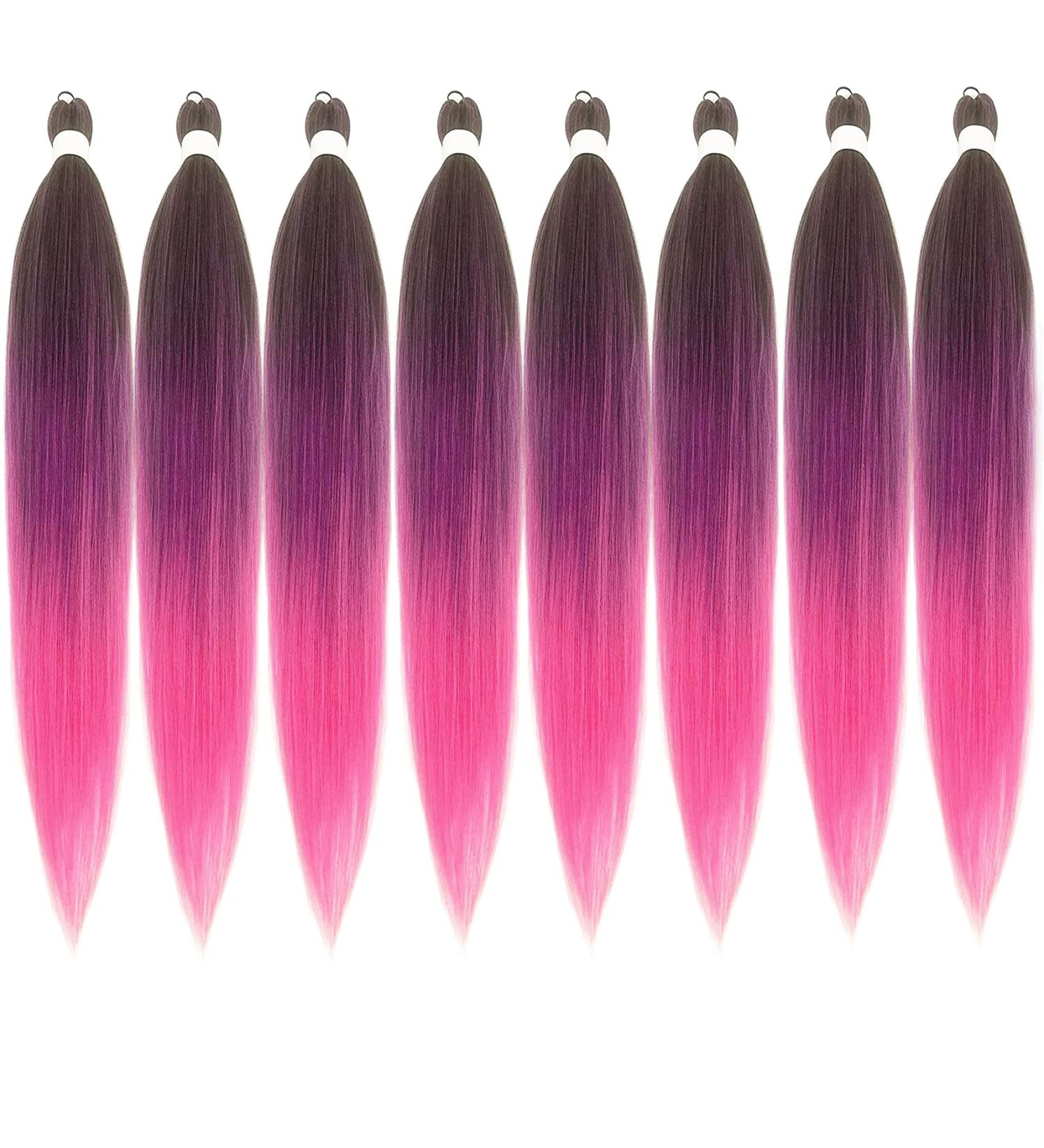 LDMY Pre-Stretched Braiding Hair Extensions - 8pcs Pack Purple Blue Pink Ombre - Colorful Synthetic Kanekalon Hair for Braids 90g Each - Buy Online on GoSupps.com