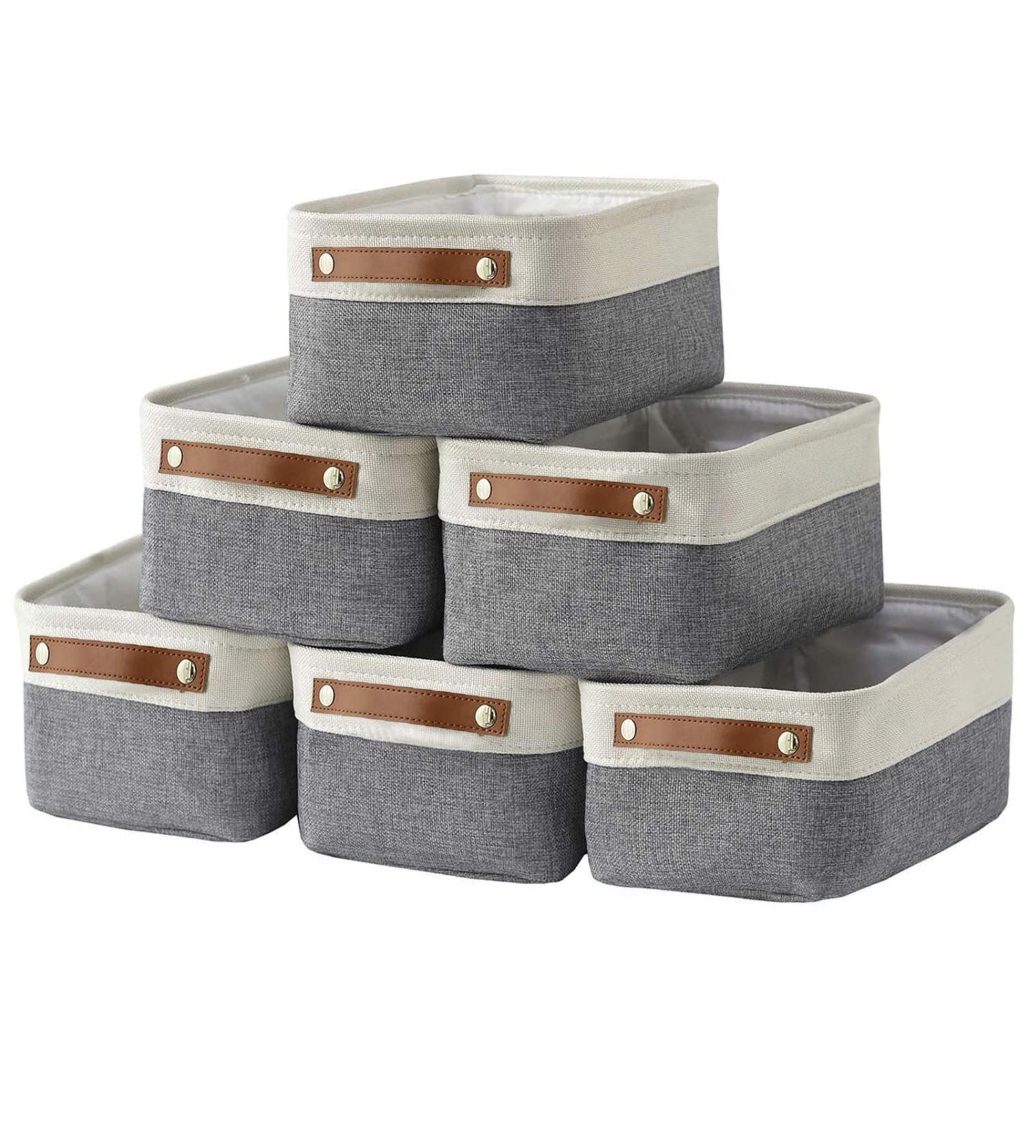 HNZIGE Small Storage Baskets (6 Pack) - White & Gray Fabric Baskets for Shelves, Closets, Laundry & Nursery - Decorative Gift Baskets - 11.8 x 7.8 x 5.1 - Buy Online on GoSupps.com