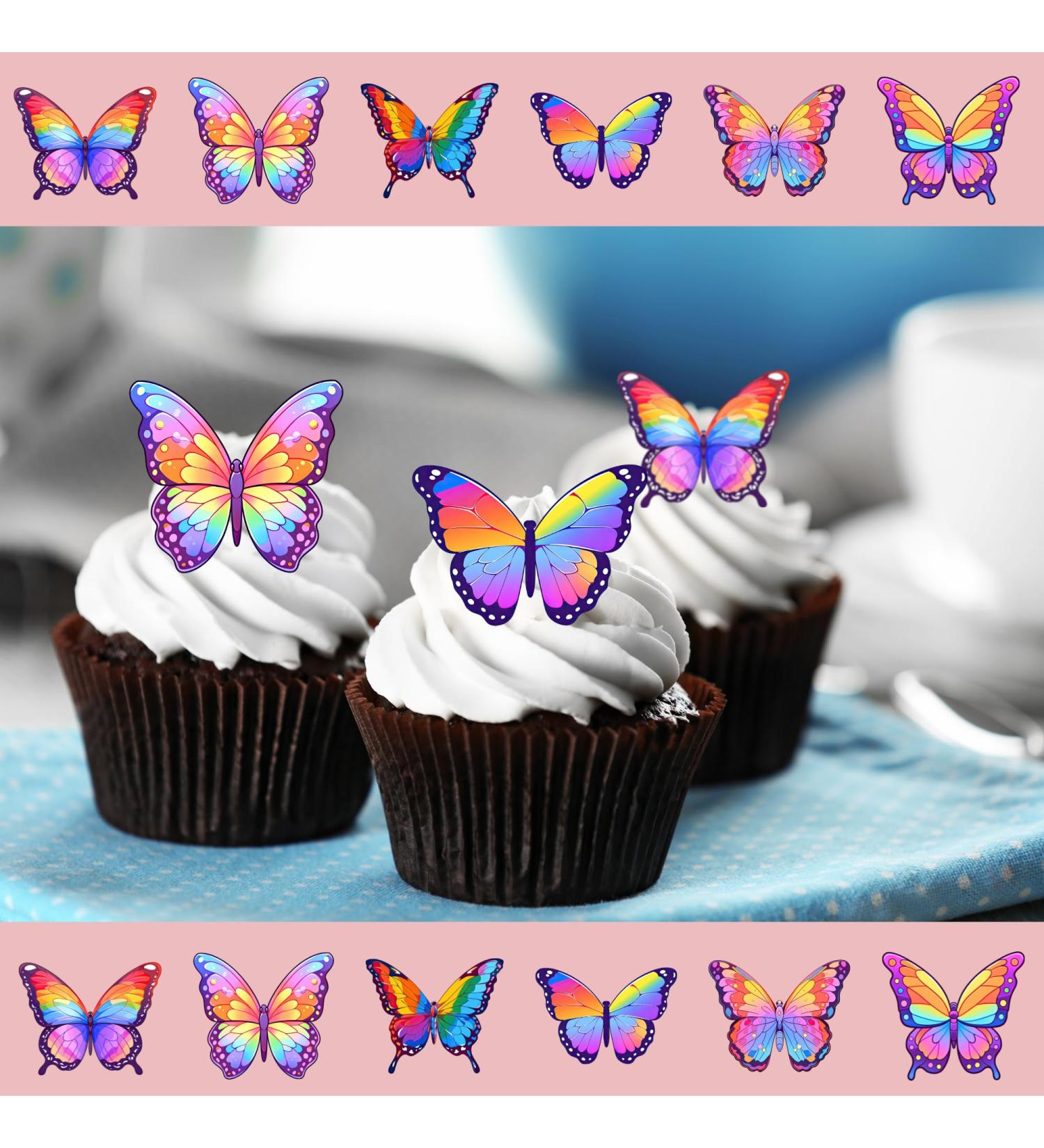 24 x Pre-Cut Beautiful Colourful Multicolour Butterflies Edible Wafer Rice Paper Cupcake Cake Dessert Toppers Birthday Pride LGBT Party Wedding Decorations Butterfly - Buy Online on GoSupps.com