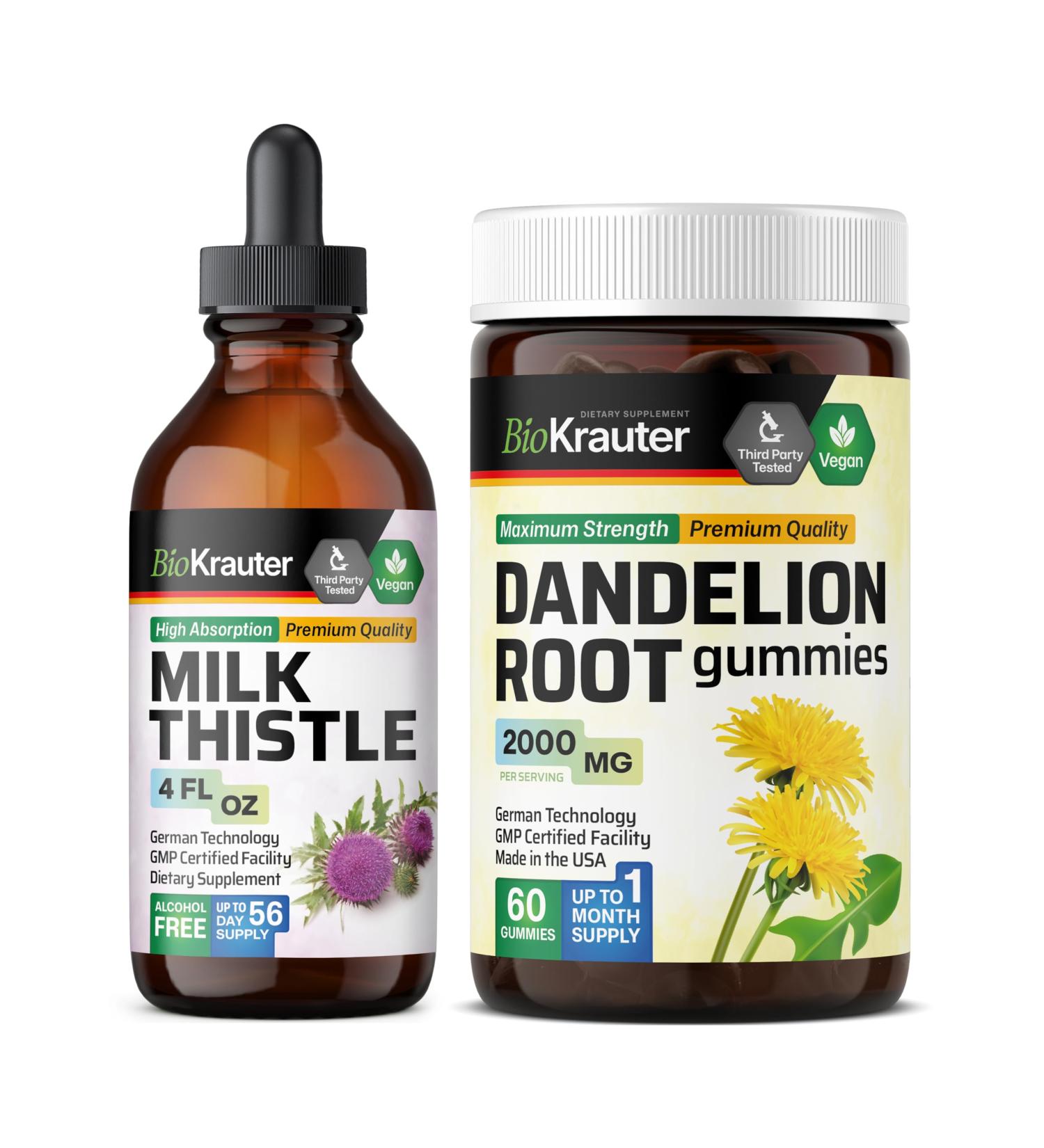 BIO KRAUTER Milk Thistle Tincture 4 Fl. Oz. & Dandelion 60 Gummies - Buy Online on GoSupps.com