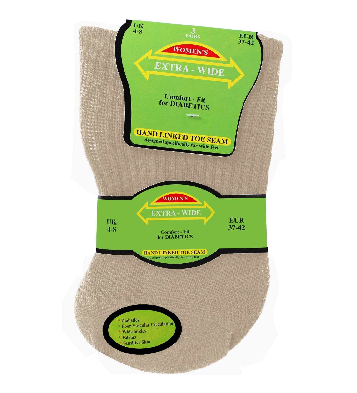 Women's Extra Wide Comfort Fit Diabetic Travel Socks (3 Pair Pack) 4-8 Coffee & Cream