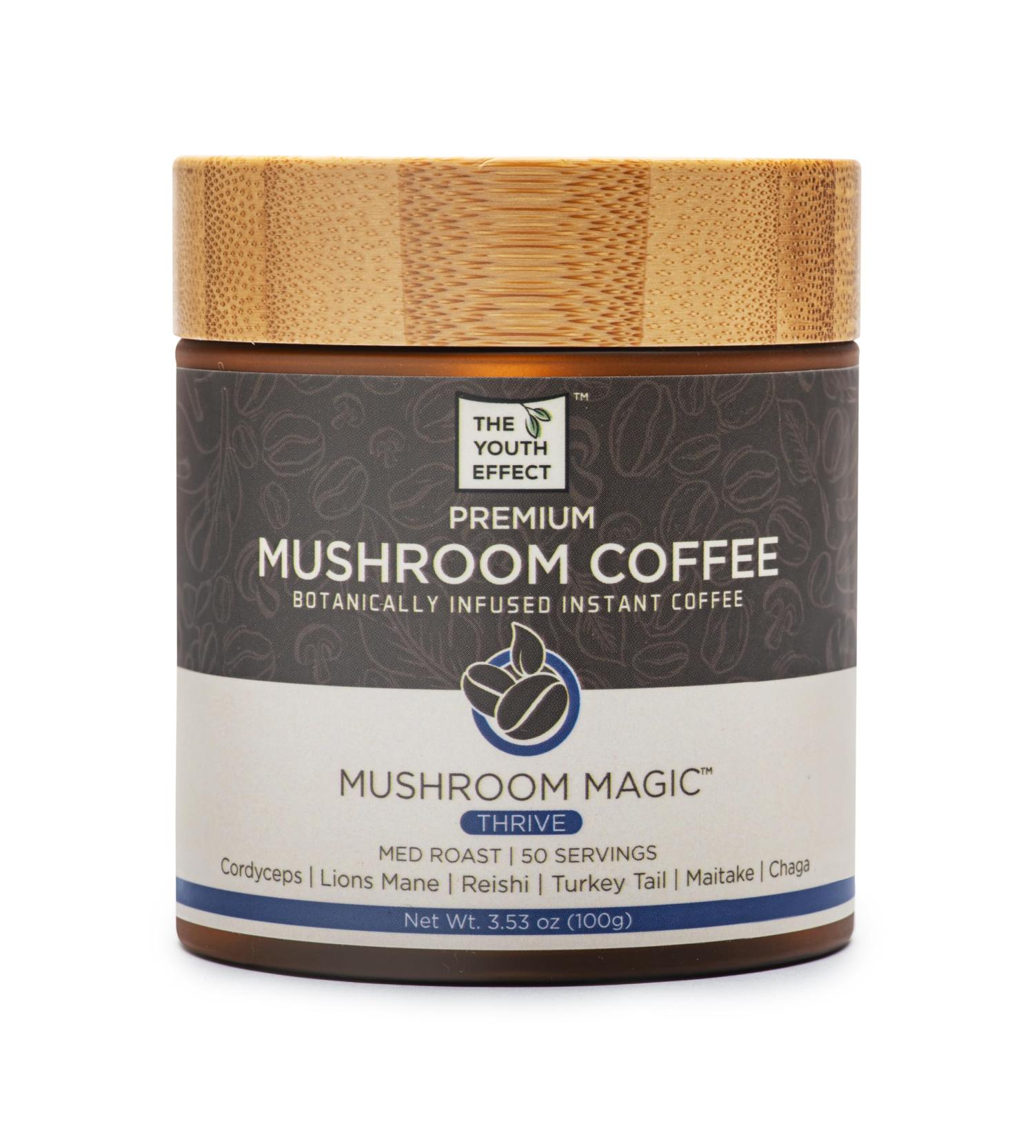 The Youth Effect Canadian mushroom coffee with 6 superfood mushrooms organic cordyceps lions mane red reishi turkey tail maitake and chaga mushrooms! (low caffeine coffee substitute. (adaptogenic coffee organic mushrooms 100 g 50 servings made in Canada)  - Buy Online on GoSupps.com