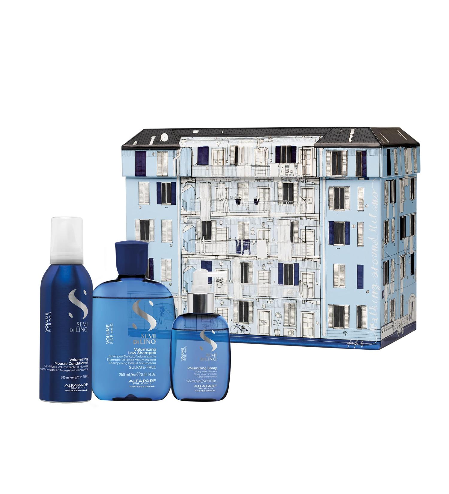 Buy Alfaparf Milano Semi di Lino Volume Gift Set - Sulfate-Free Shampoo Mousse Conditioner & Volumizing Spray for Fine Hair | Add Volume Thickness & Body - Anti-Frizz Solution - Buy Online on GoSupps.com