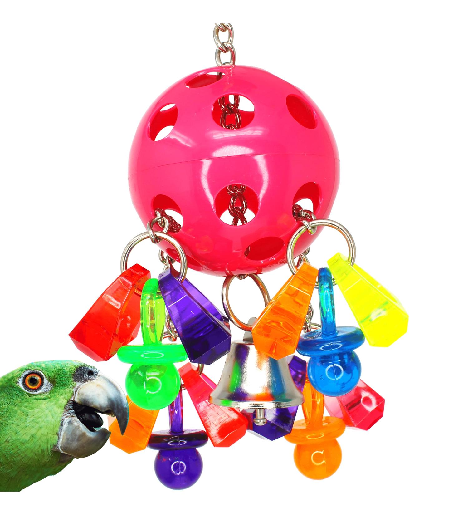 Colorful Plastic Bell Paci Pull Toy for Parrots and Similar Birds - Interactive and Pullable with Acrylic Ring & Pacifier - Buy Online on GoSupps.com