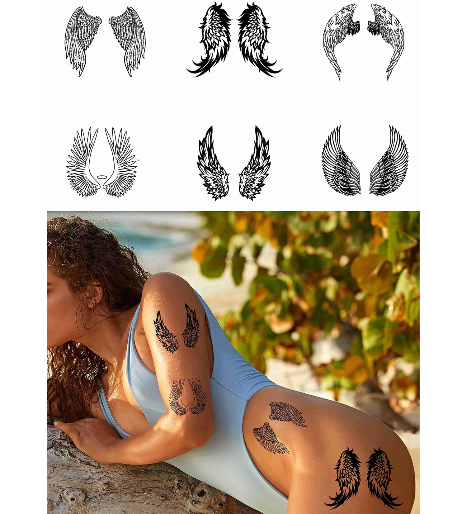 Wing Party Favors: Tattoonova 6 Sheets Temporary Tattoos for Women - Angel Body & Face Sleeve Fake Tattoos - Buy Online on GoSupps.com
