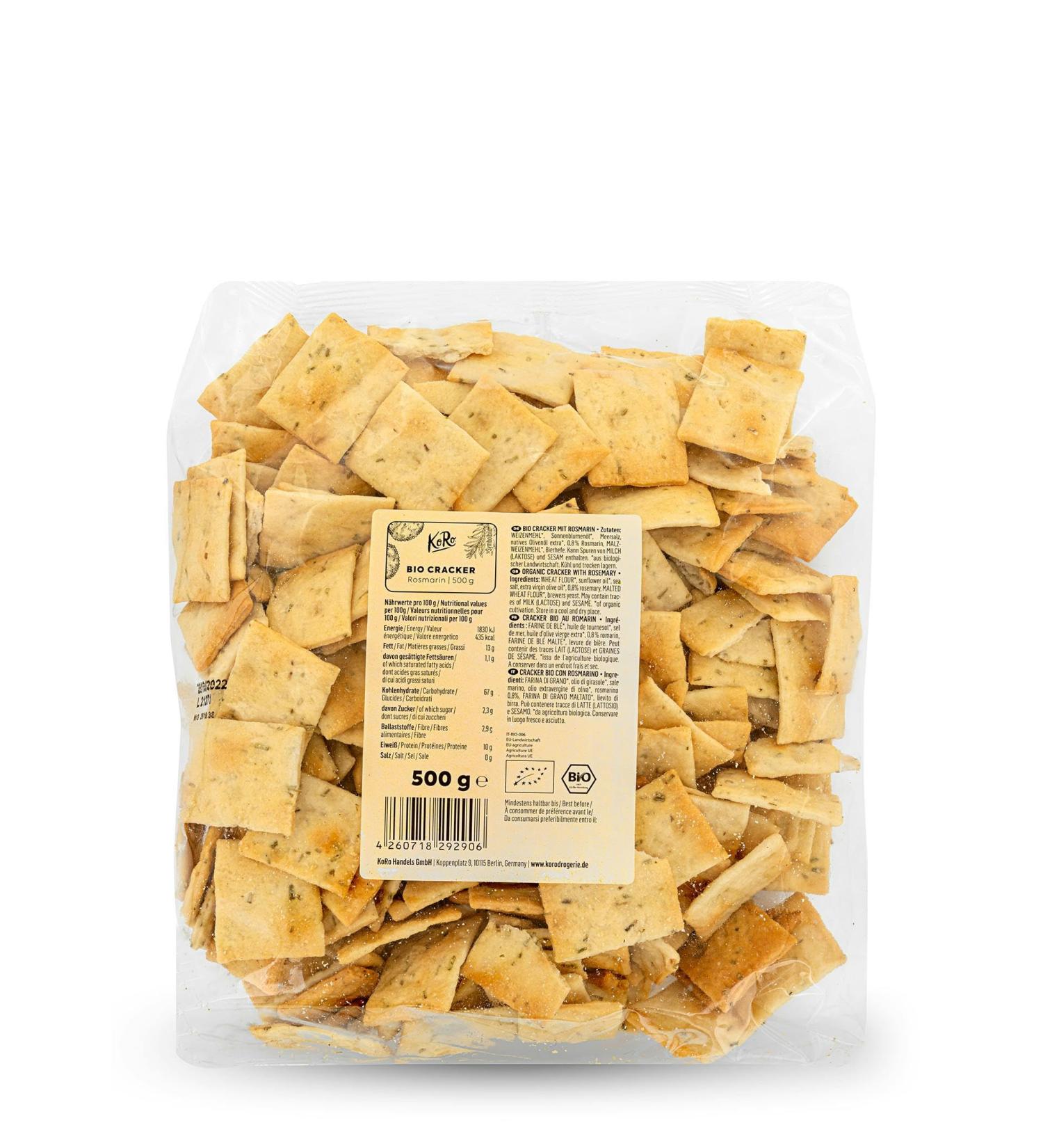 KoRo - Organic Cracker Rosmarin 500g - Knackiges Geb ck auf Weizenbasis - Mit w rziger Rosmarinnote - Perfekt zu Wein Aperitiv oder K se - Buy Online on GoSupps.com