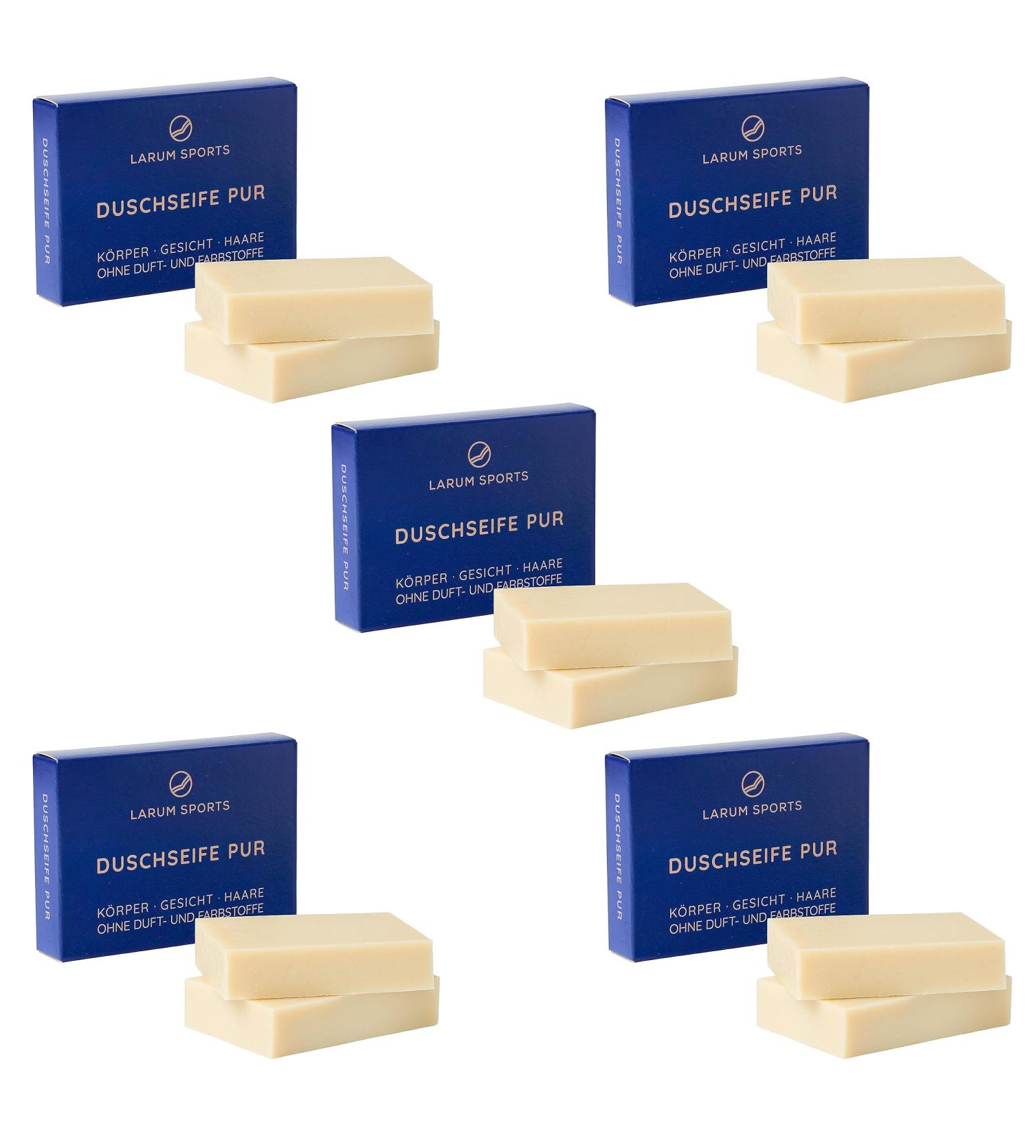 Larum Sports Shower Soap for Men | 10x90g Natural Solid Shower Gel & Shampoo | Additive-Free Soap for Hair Body and Face - Buy Online on GoSupps.com