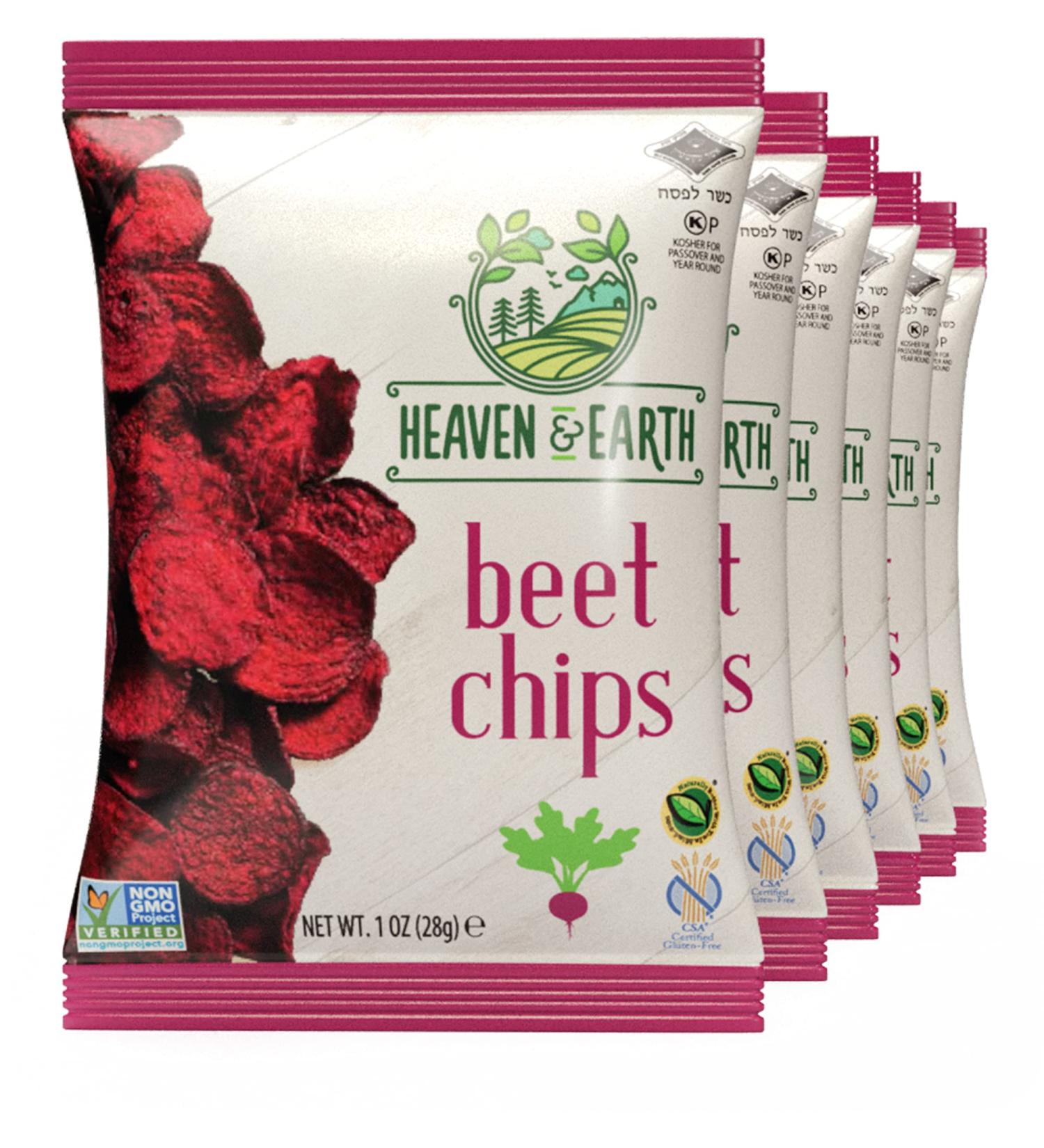 Heaven & Earth Beet Chips 1oz (6 Pack) Crisp and Delicious | Gluten Free | Certified Kosher (including Passover) Beet 0.98 Ounce (Pack of 6)