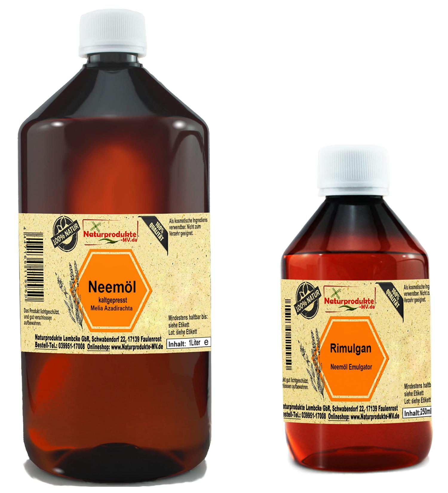 Neem oil cold pressed with Rimulgan 1.25 L liter (1250 ml) Neem oil with emulsifier