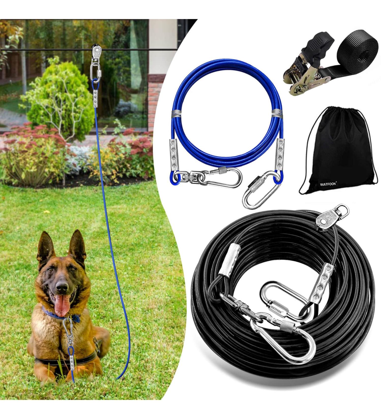 50ft Dog Runner Tie Out Cable Dog Aerial Run Zip Line for Large Dogs up to 300lbs 50FT/100FT Heavy Duty Dog Runner for Yard Camping Outdoor with 10ft Dog Running Lead Rope Sling Device 50' Black - Buy Online on GoSupps.com
