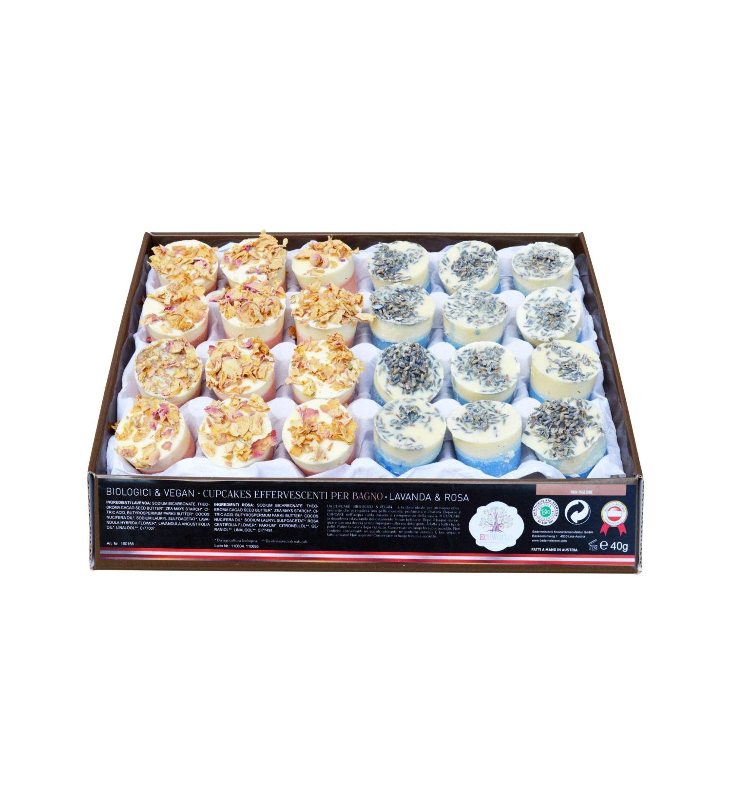 Organic Bath Chocolates Gift Set 24 pcs Vegan Cubcake Lavender and Rose & Highest Quality - Handmade Bath Bombs from Austria
