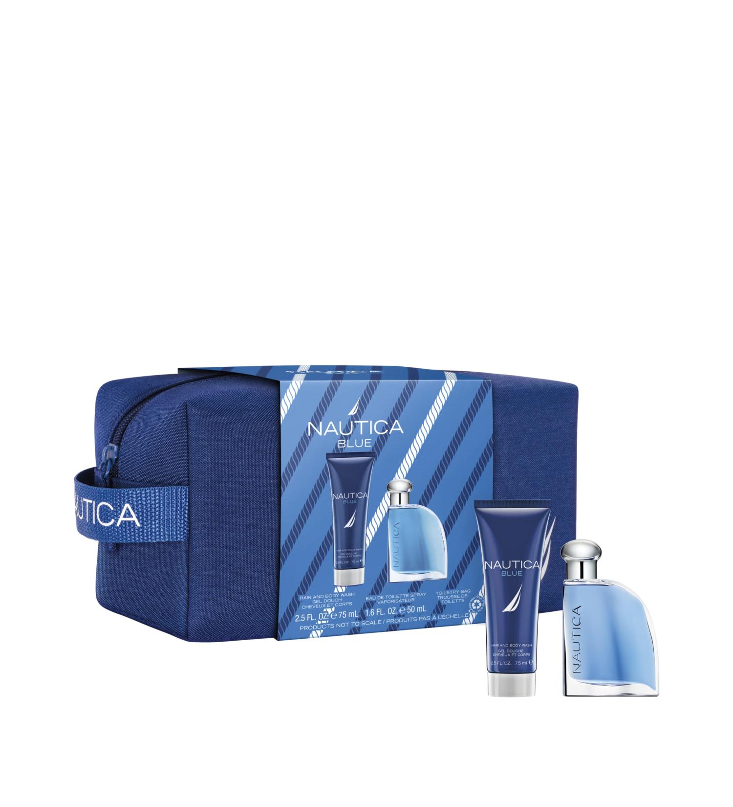 Nautica Blue Men's 3-Piece Gift Set - Eau De Toilette Spray, Hair and Body Wash, Toiletry Bag - Buy Online on GoSupps.com