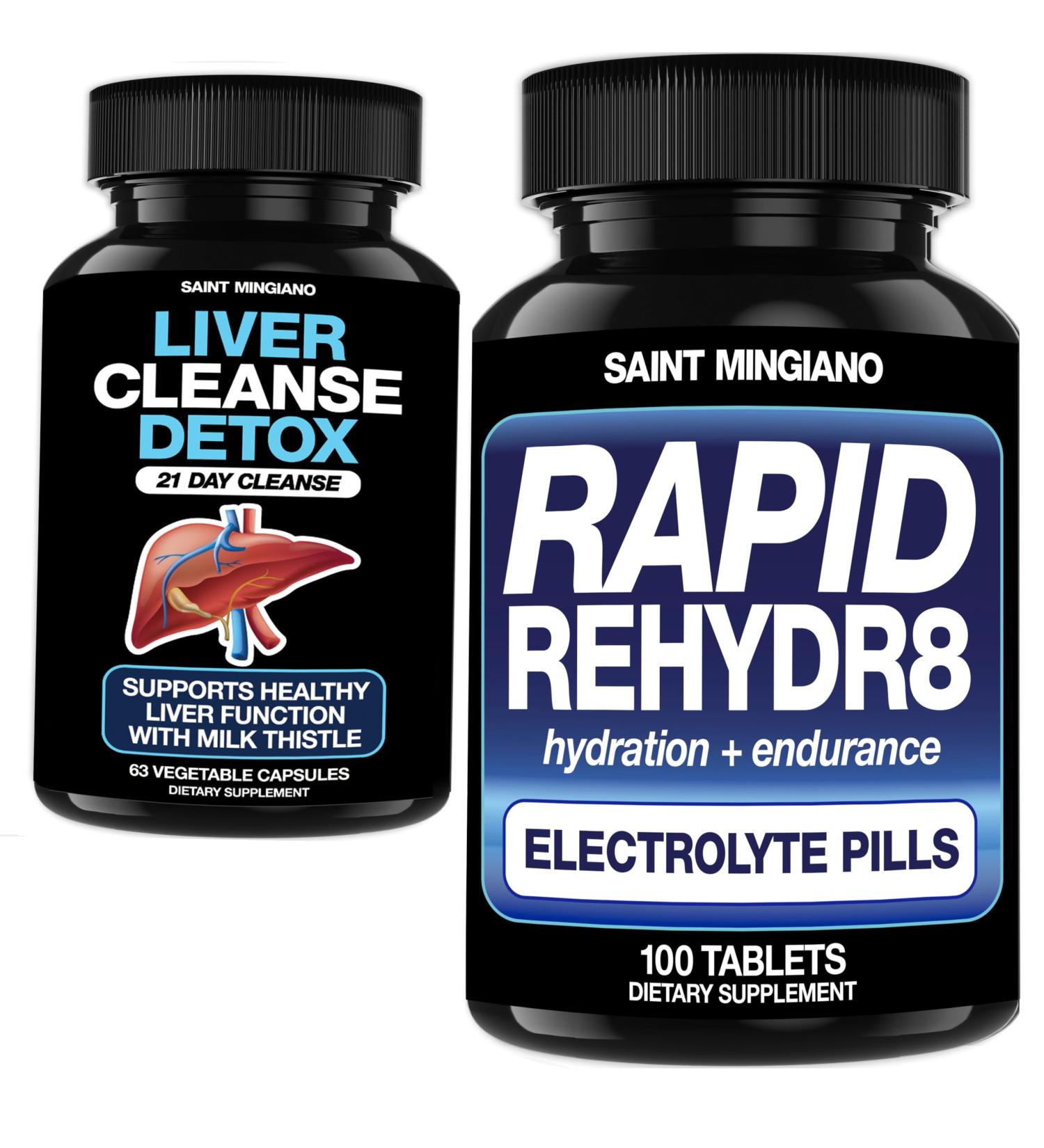 Saint Mingiano Rapid Rehydr8 Electrolyte Tablets 100 Capsules - with - Liver Cleanse Detox & Repair 21 Day Cleanse - Buy Online on GoSupps.com