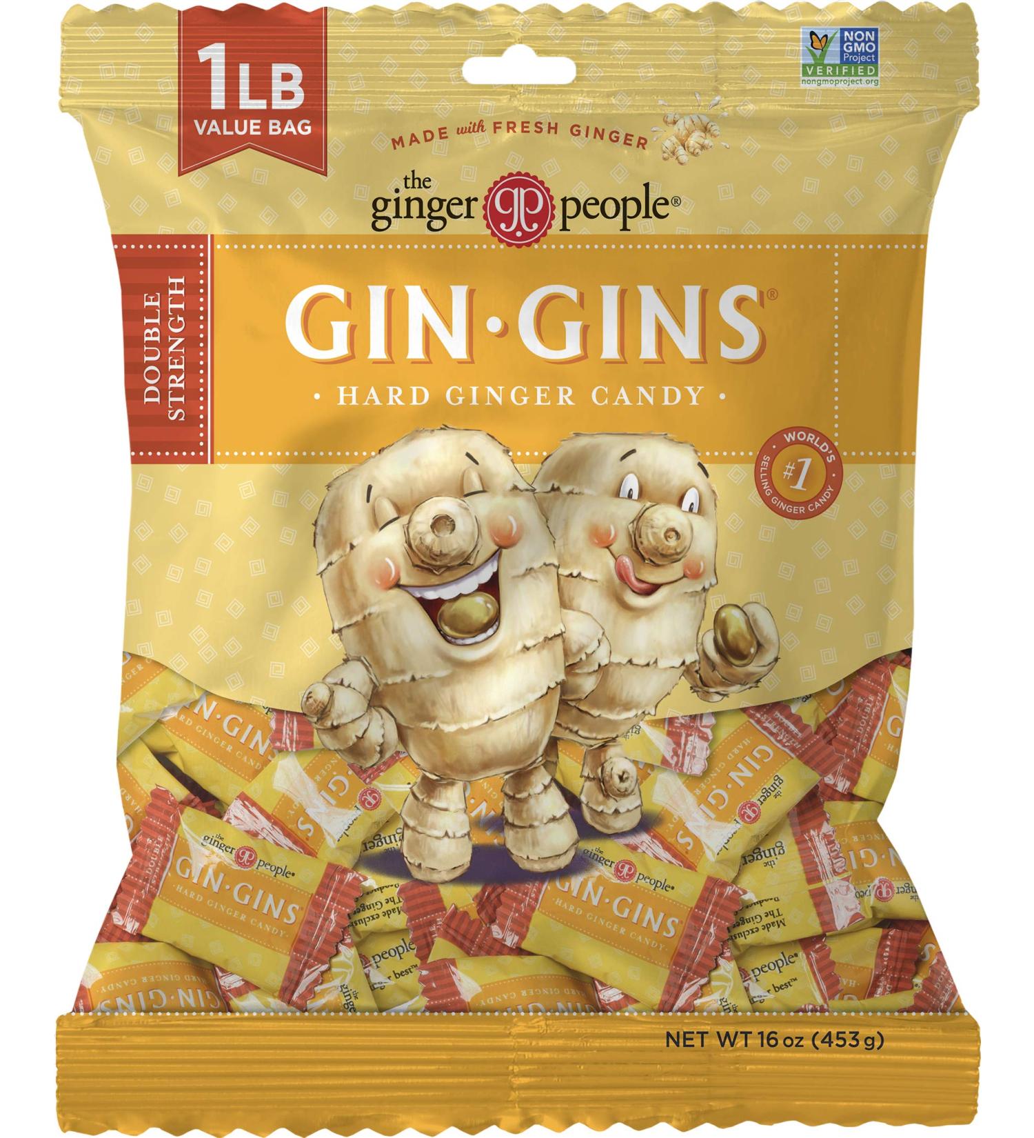 Ginger People Gin Gins Hard Candy 16oz - Double Strength, 1lb Bag - Buy Online on GoSupps.com