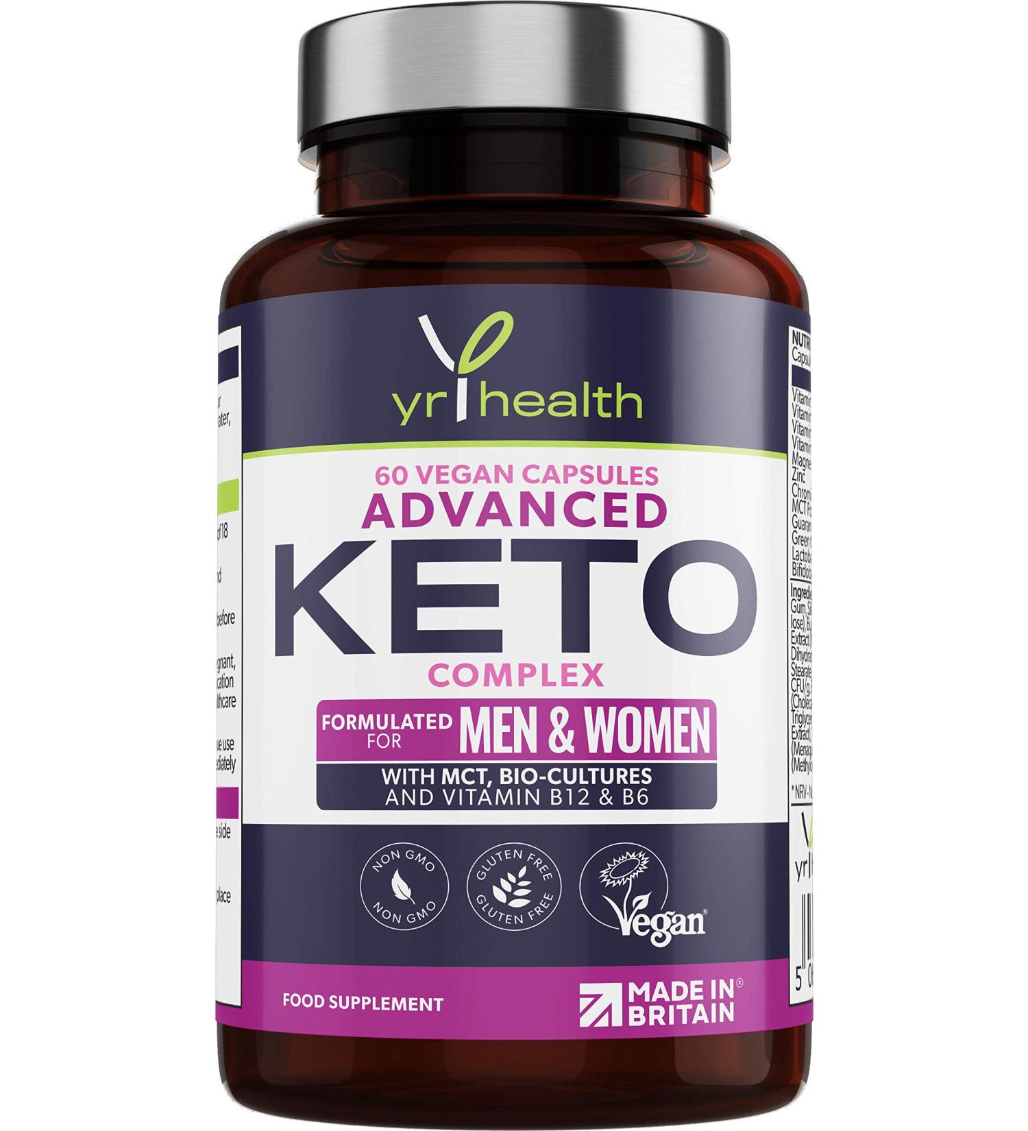 Keto Max Strength Weight Loss Complex - 60 Vegan Capsules with MCT Oil, Green Tea, Bio-Cultures, Vitamins & Minerals - Made in UK - Buy Online on GoSupps.com