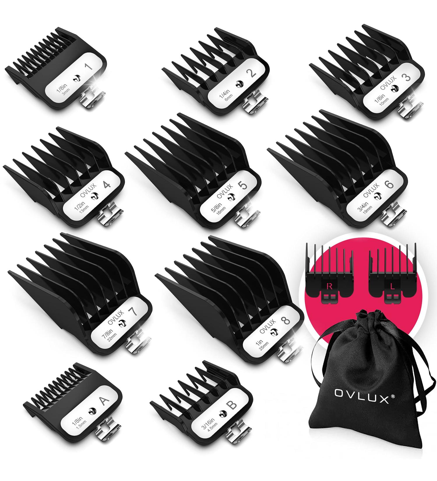 OVLUX 12-Piece Professional Hair Clipper Guard Set - Premium Metal Attachment Combs for Barber Clippers - Left & Right Ear Combs Included - Buy Online on GoSupps.com