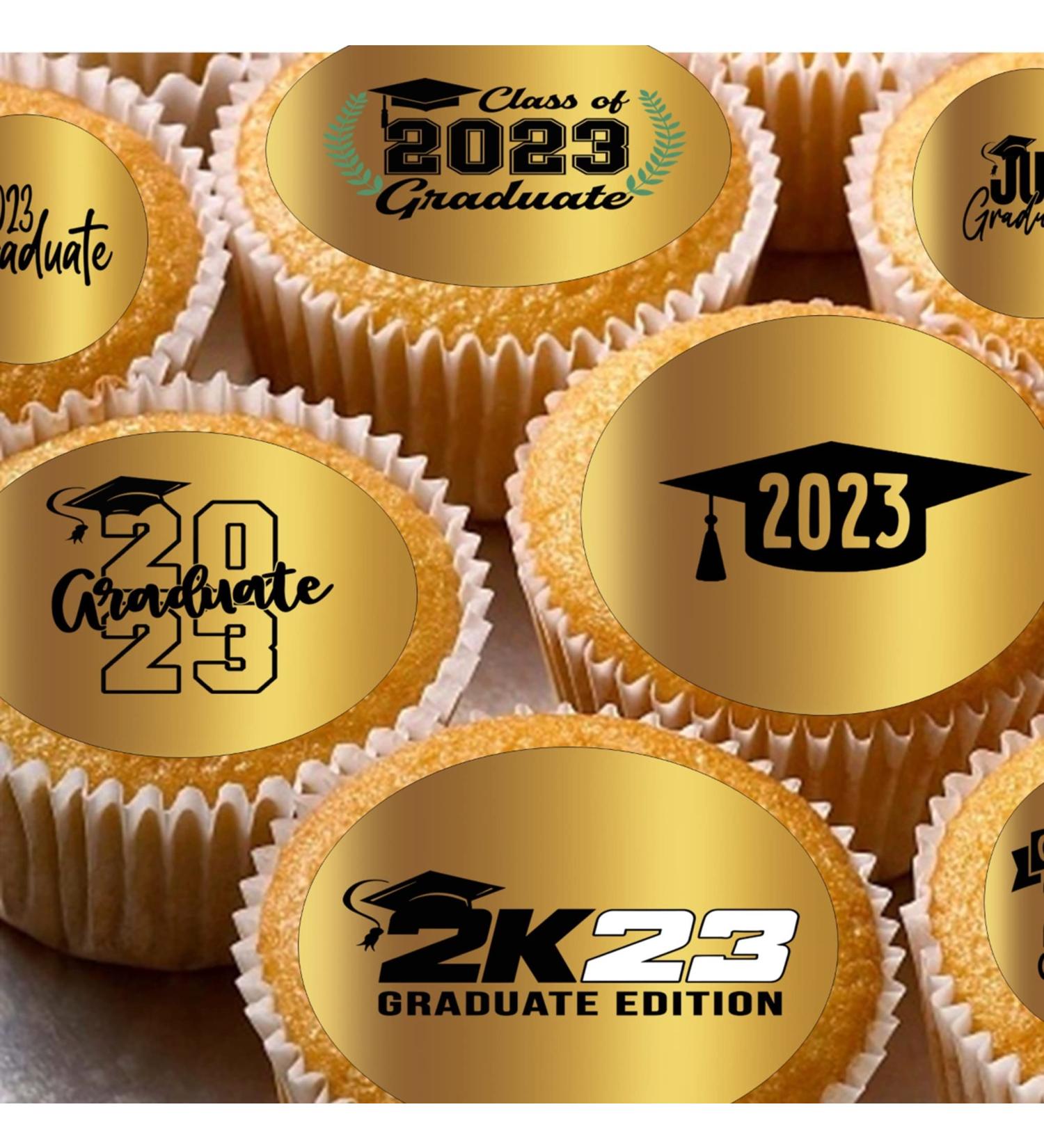 24 edible PRE CUT Graduation 2023 gold kids childrens party decorations Wafer Paper Cupcake Topper Cake - Buy Online on GoSupps.com