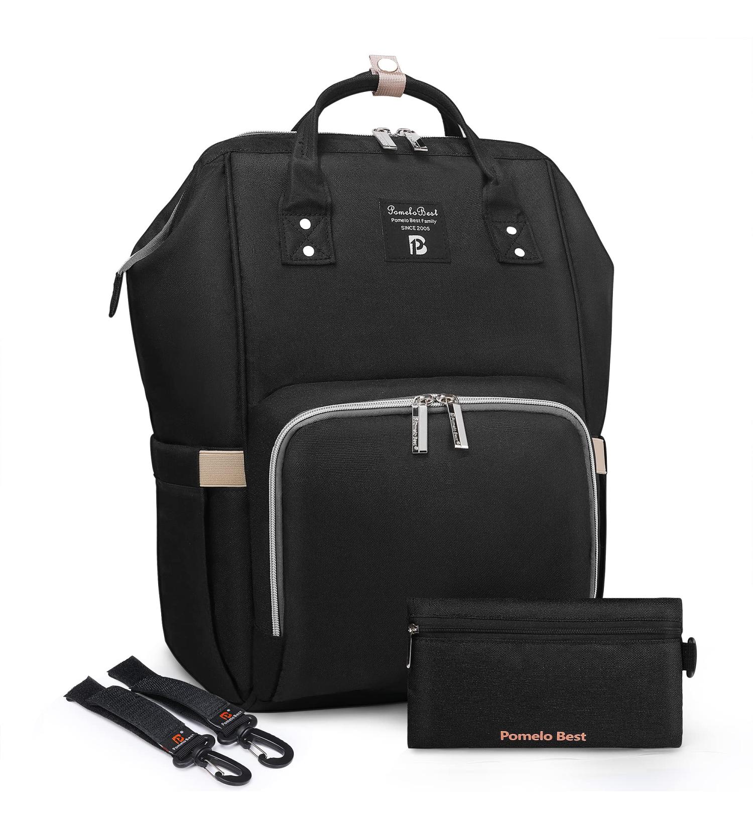 Pomelo Stylish Baby Diaper Backpack | Multifunctional Water-Repellent Large Capacity | Perfect for On-the-Go Black Design - Buy Online on GoSupps.com