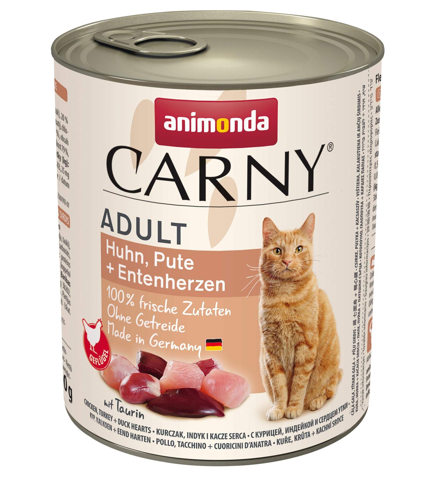 Animonda carny adult cat food wet food for adult cats chicken turkey + duck heart 6 x 800 g chicken turkey + duck heart 1 piece (6 Pack)