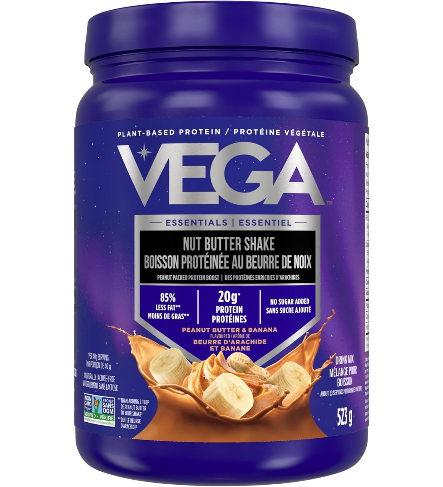 Vega Nut Butter Shake Peanut Butter and Banana (13 Servings) Vegan Protein Powder 20g Protein Real Food Ingredients No Added Sugar 523g - Buy Online on GoSupps.com