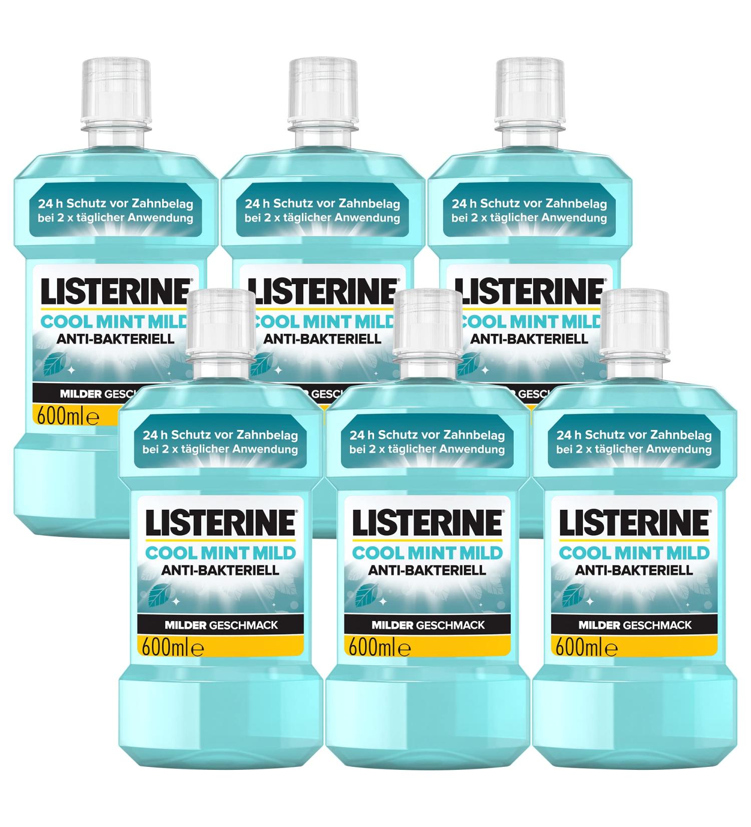 Buy Listerine Cool Mint Antibacterial Mouthwash (6 x 600ml) - Alcohol-Free Essential Oils for Long-Lasting Freshness - International Shipping Available - Buy Online on GoSupps.com