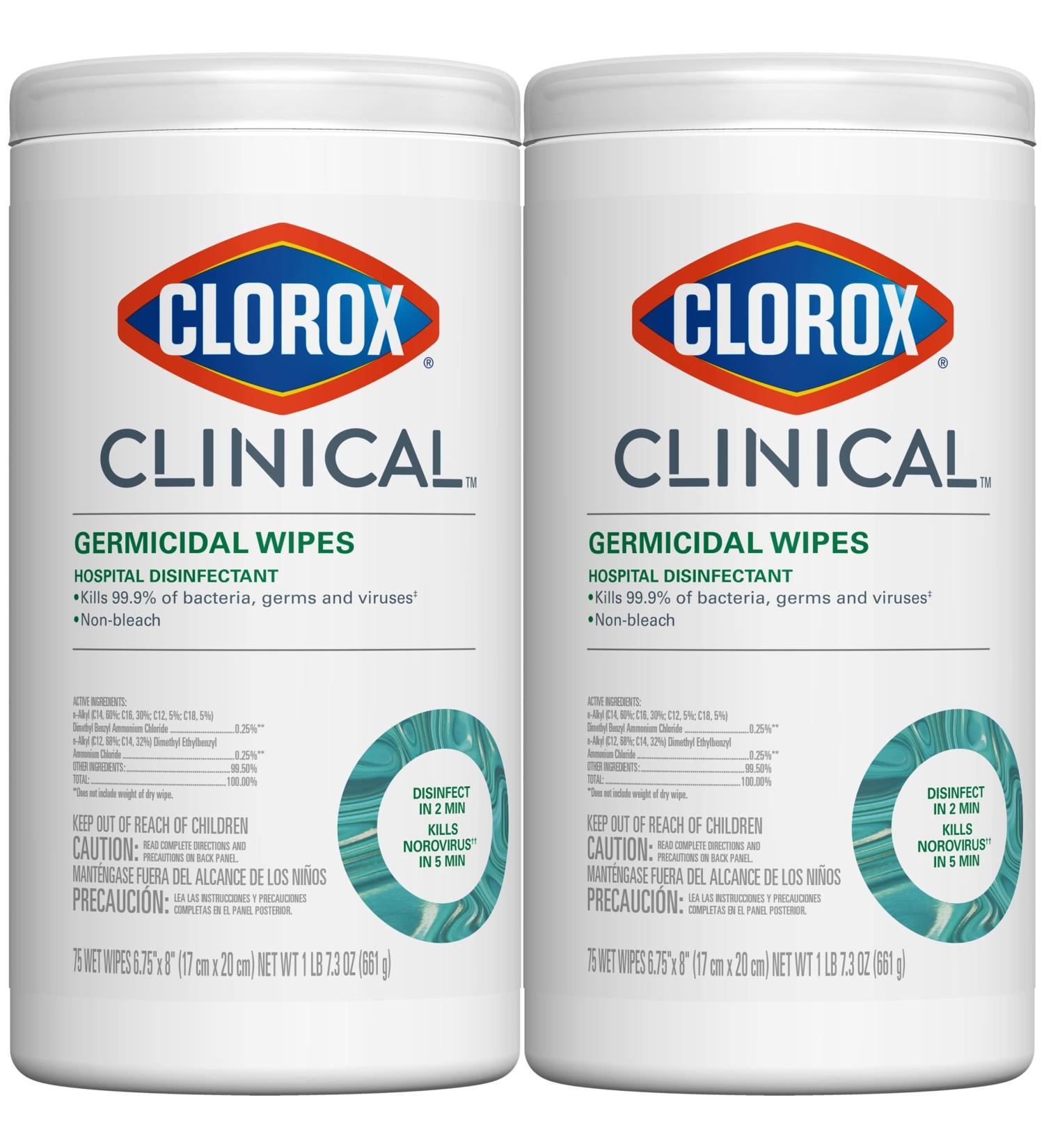 Clorox Clinical Germicidal Wipes - Hospital Disinfectant for Health Care | Industrial Cleaning | 150 Wipes (2 Pack) - Buy Online on GoSupps.com