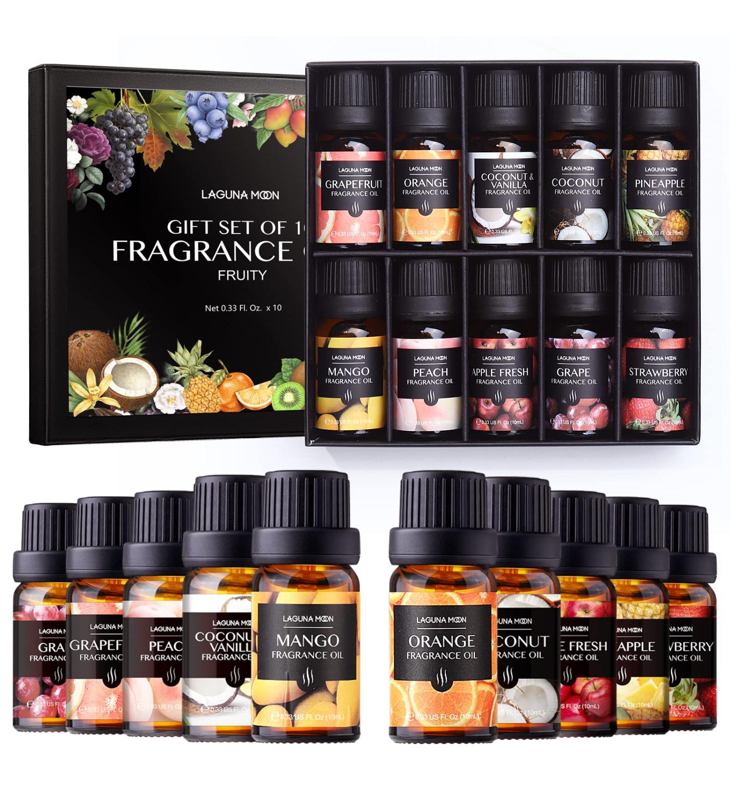 Organic Essential Oil Set - 10 Pcs Premium Grade Scented Oils for Candle Making, Soap, Bath Bombs & Perfume - Fruity Scents - 10ml - Buy Online on GoSupps.com