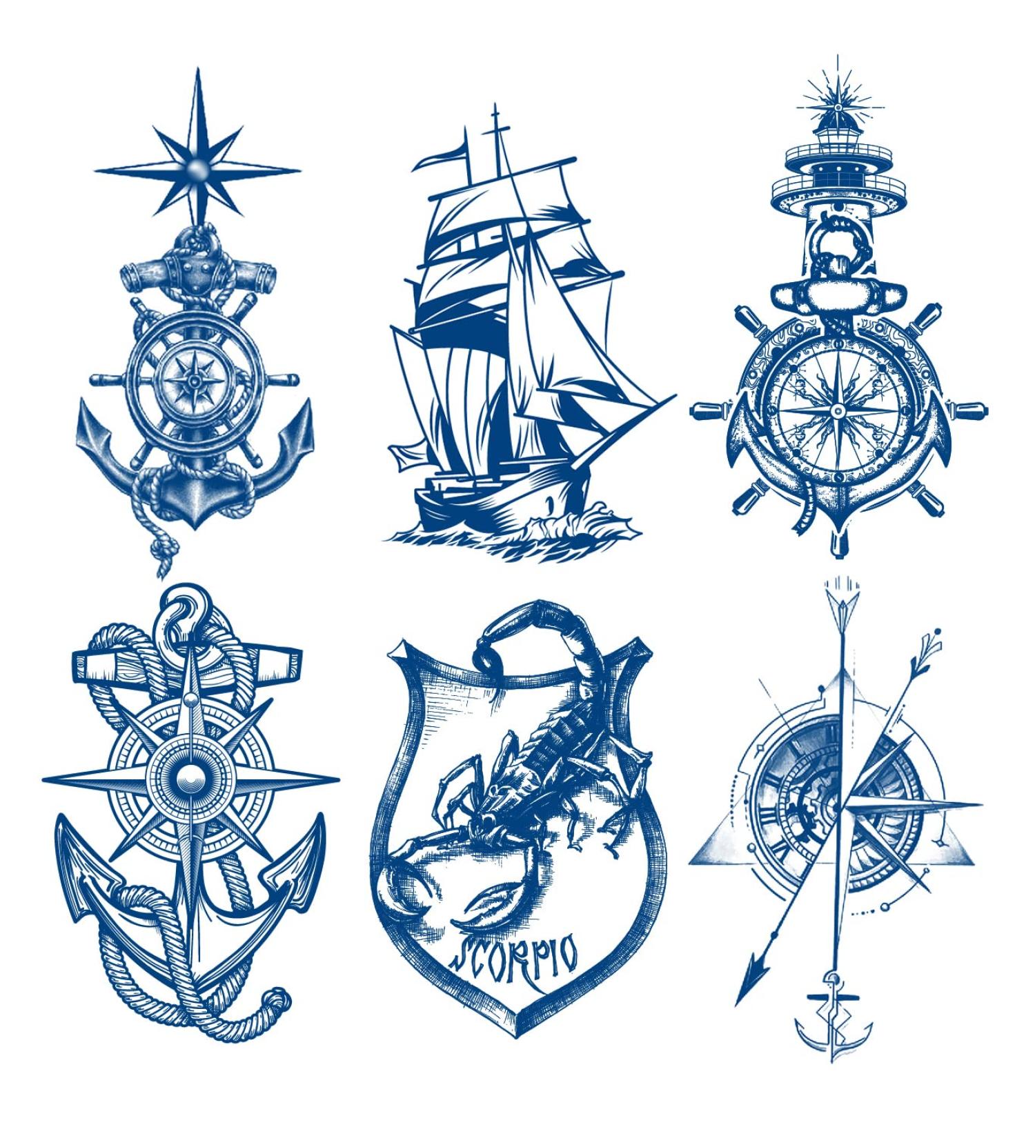 Oottati 6 Sheets Semi Permanent Waterproof Arm Temporary Tattoos - Plant-Based Ink, Infinity Realistic Designs - Ship Boat Anchor, Compass, Scorpion, Sailor Sea Arrow - Long Lasting & Natural Fading - Buy Online on GoSupps.com