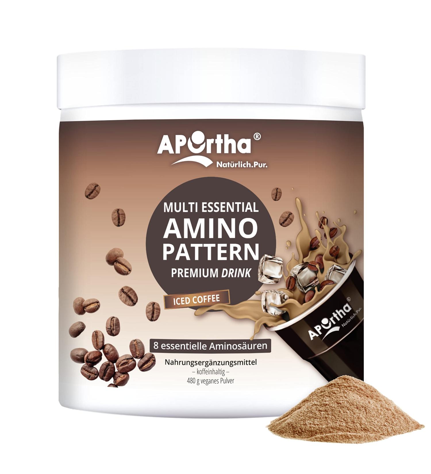 Aportha Multi Essential Amino Pattern Drink 480g Premium Iced Coffee with 8 Essential Amino Acids for Optimal Protein Supply | Buy Internationally - Buy Online on GoSupps.com