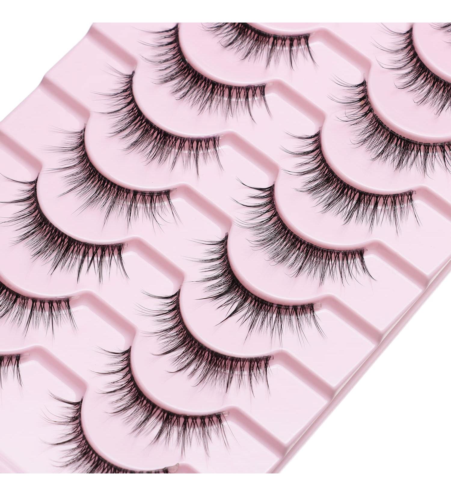 gootrades Short False Eyelashes 10 Pairs - Natural Look, Clear Band, 10mm Small Wispy Cat Eye Lashes for Everyday Wear, Hooded Eyes, Glasses Wearers - Buy Online on GoSupps.com